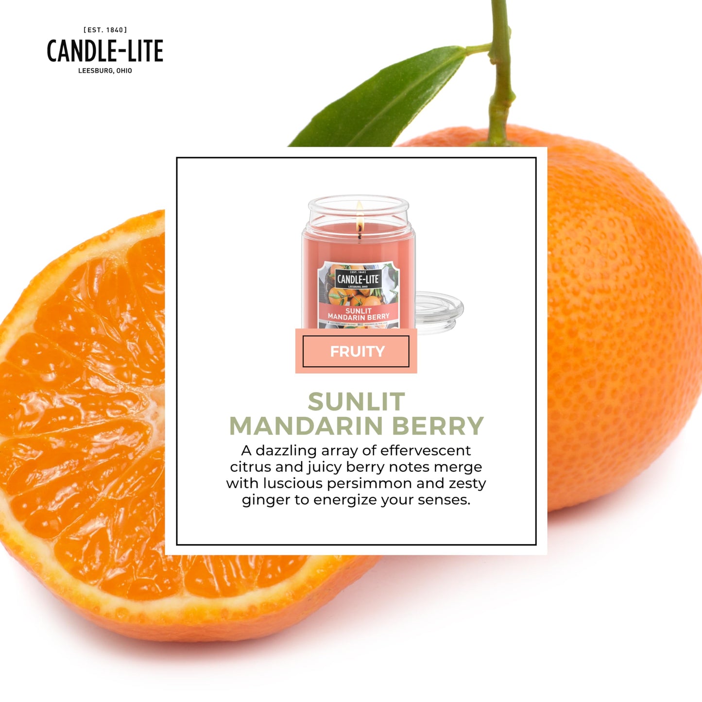 Candle-lite Scented Candles, Sunlit Mandarin Berry, 18 oz Jar, Proudly Poured in The USA, Aromatherapy Candle, Single-Wick with 110 Hours of Burn Time, Perfect for Creating a Refreshing Ambiance