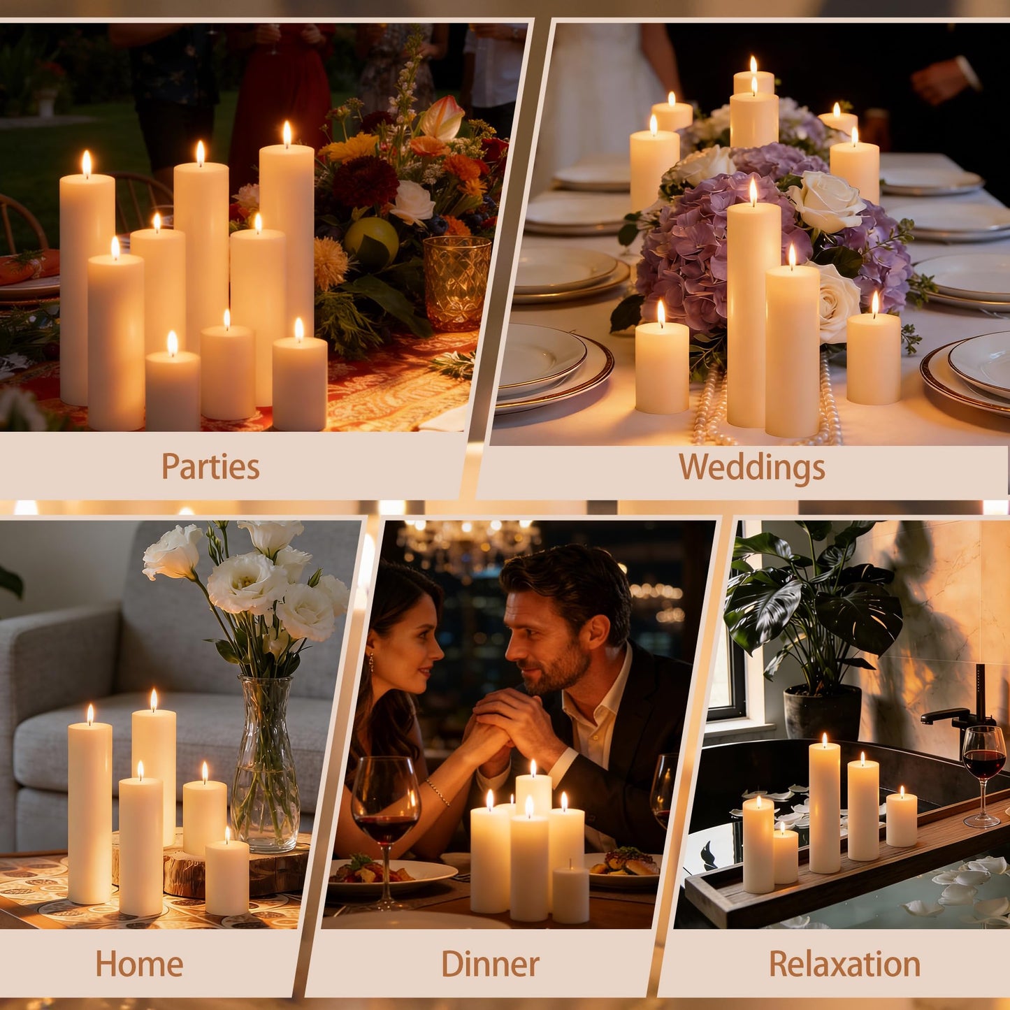 SDBALLBZ 18 Pcs Ivory Pillar Candles Bulk Set, 2x3” 2x6” 2x8” Paraffin Hurricane Candles, Unscented Dripless Smokeless, Long Burning for Party Wedding Events Home Decor