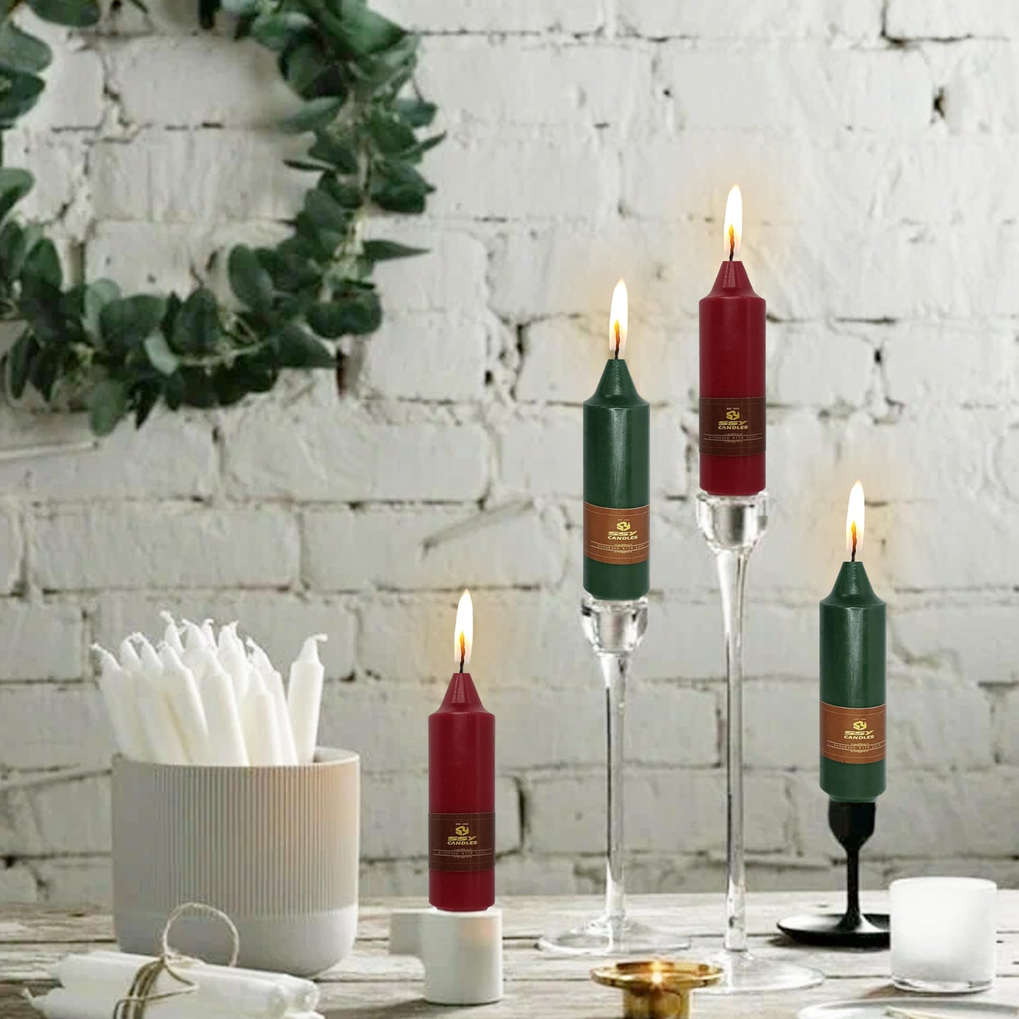 4 PCS Red Green Candle Christmas Taper Candles Sticks Unscented Candlesticks 5 inch Cute Taper Candles Stick Candles for Christmas Party Home Décor