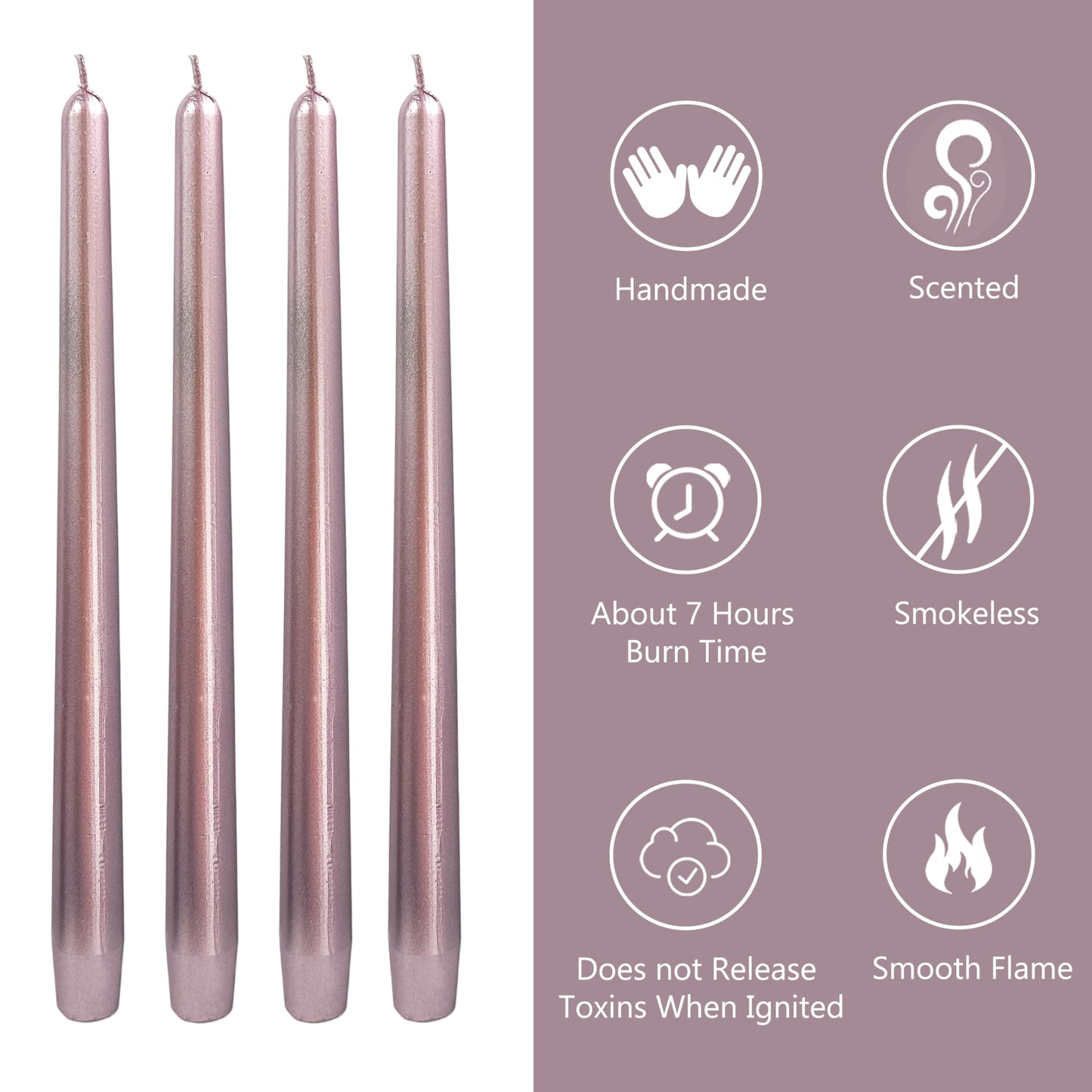 10 Inch Metal Purple Taper Candles Set of 4, Handmade Tapered Candles, Unscented Candle Stick Candlesticks for Wedding Table Party Home Decor