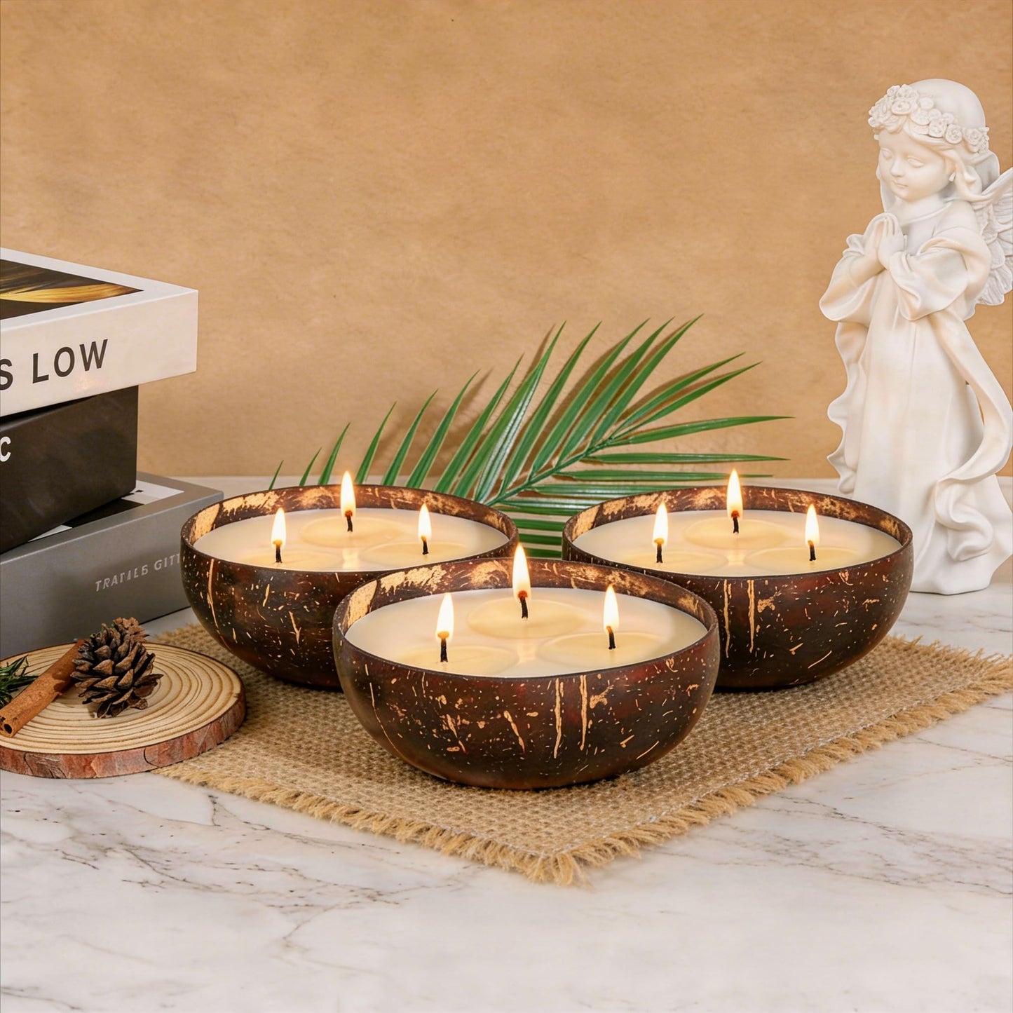Viyffo Ocean Breeze Scented Candle, Large 18oz 3 Wick Non Toxic Soy Candles, Natural Coconut Shell Candle for Home, Fresh Airy Aromatherapy for Relaxation & Summer Décor, Unique Gift for Women & Men