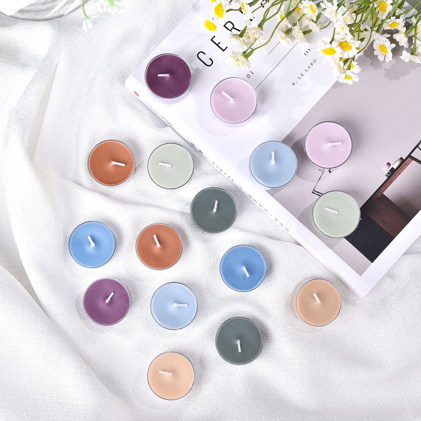 Sungmor Scented Tea Lights Candles - 32pcs Scented Candles in Clear Cups, Variety Pack - Long Lasting & Smokeless Soywax Tealight Candles - Small Votive Candle for Wedding, Parties, Festival