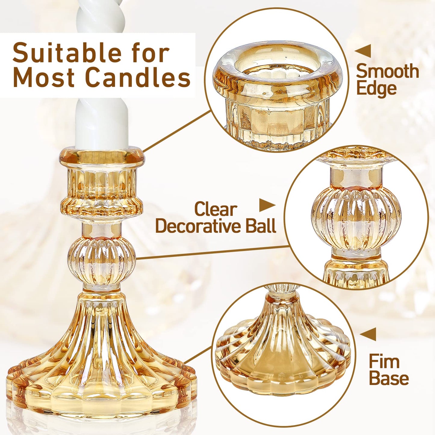 Brown Glass Candlestick Holders,8 pcs Set include Taper Candle Holders and Stripe Candle Holders,Two Style for Formal Events, Wedding, Festival,Church, Party & Festival Decoration