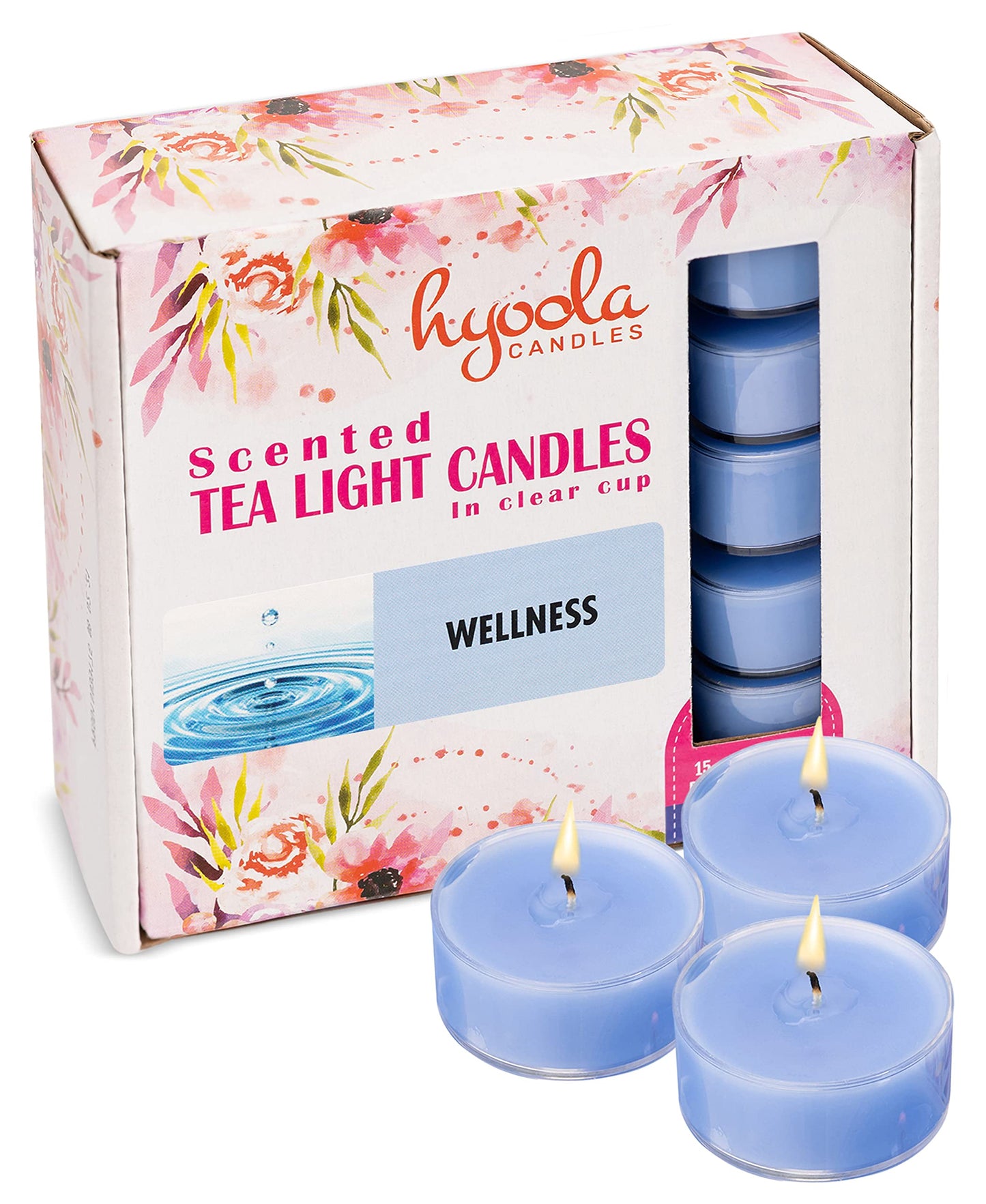 HYOOLA Scented Tealight Candles - Clear Cup - Wellness Tealight Candles Scented - 6 Hour Burn Time - 15 Pack - European Made