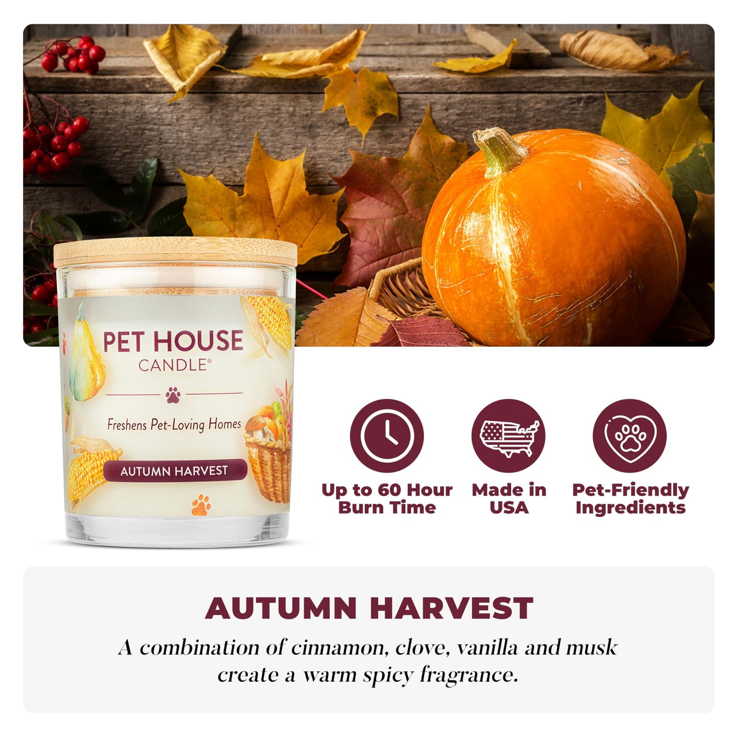 One Fur All Pet Friendly Candle 2 Pack - Plant-Based, Soy Candles, Clean Burning, Long Lasting Pet Air Freshener for Home, 2 Pack, Falling Leaves and Autumn Harvest