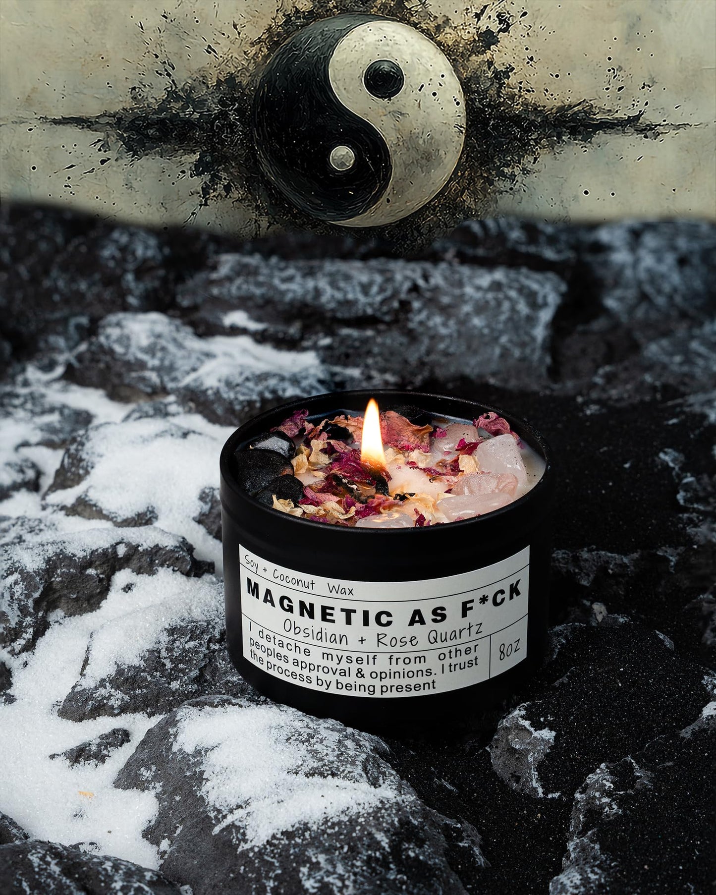 Magnetic AS F*CK, Hande Made Chakra Candle, Magic Attraction, Manifestation Crystal, Self Love, Ritual Meditation (8oz).