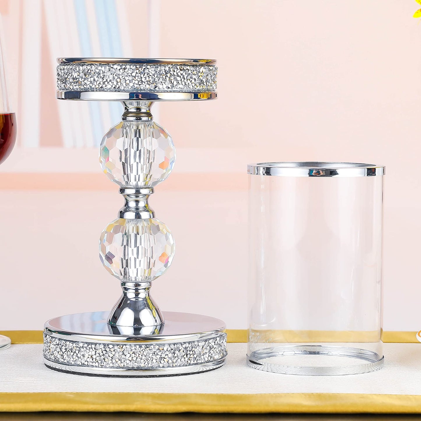 Candle Holders for Pillar Candle, Pillar Crystal Candle Holders, Candlesticks Holder for Wedding, Dining Coffee Table, Centerpieces, Home Decor CH00XM