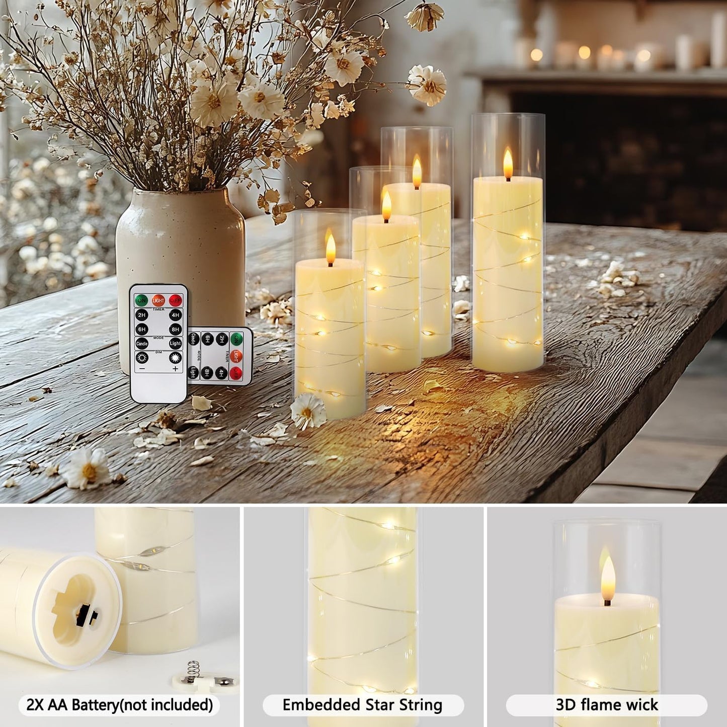 YOROXRG Flickering Flameless Candles Battery Operated with Remote, LED Pillar Candles with Realistic Moving Wick for Halloween, Christmas, Home Decor Pack of 12 (D2.2 x H 5" 6" 7") Ivory