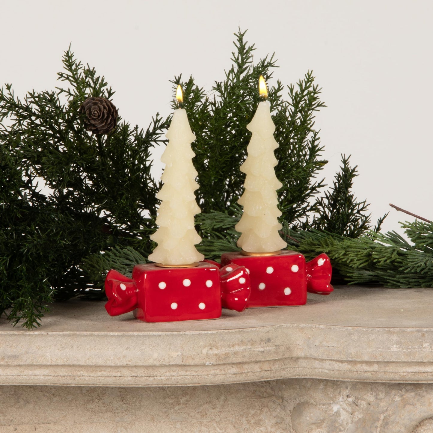 Creative Co-Op Unscented Tree Shaped Taper Candles, Eggnog, Boxed Set of 2 , 5"