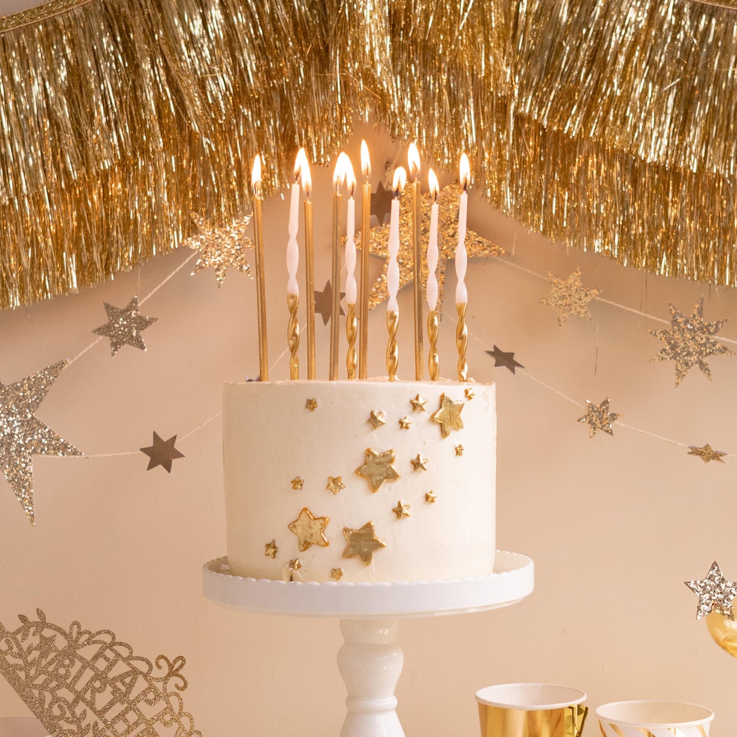 Meri Meri Long Birthday Candles for Cake (Pack of 16), 8.75" Tall Unscented Candles