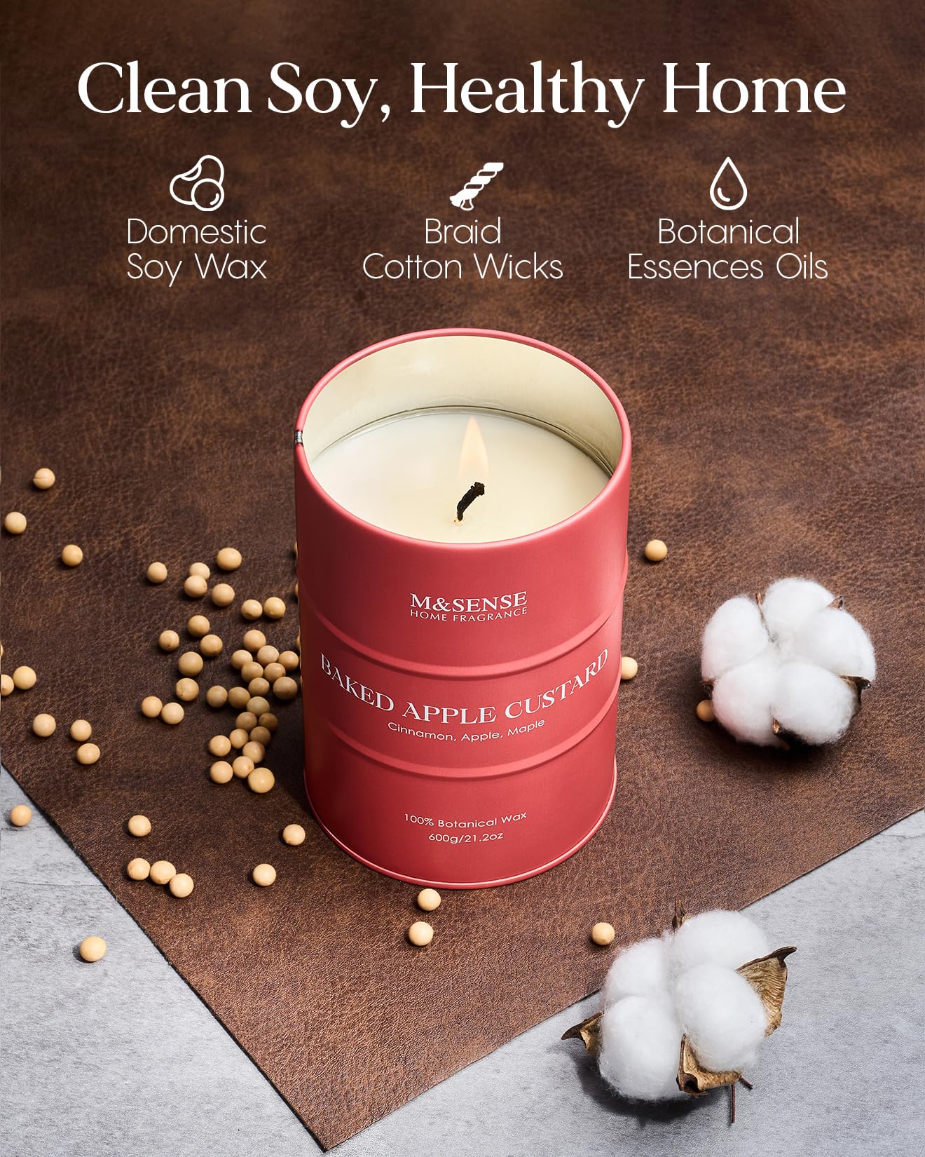 M&SENSE Baked Apple Scented Candles Large, Natural Soy Candles 21.2oz 120 Hour Slow Burning,Christmas Candle Candle for Stress Relief Meditation Relaxing,Aromatherapy Christmas Decor