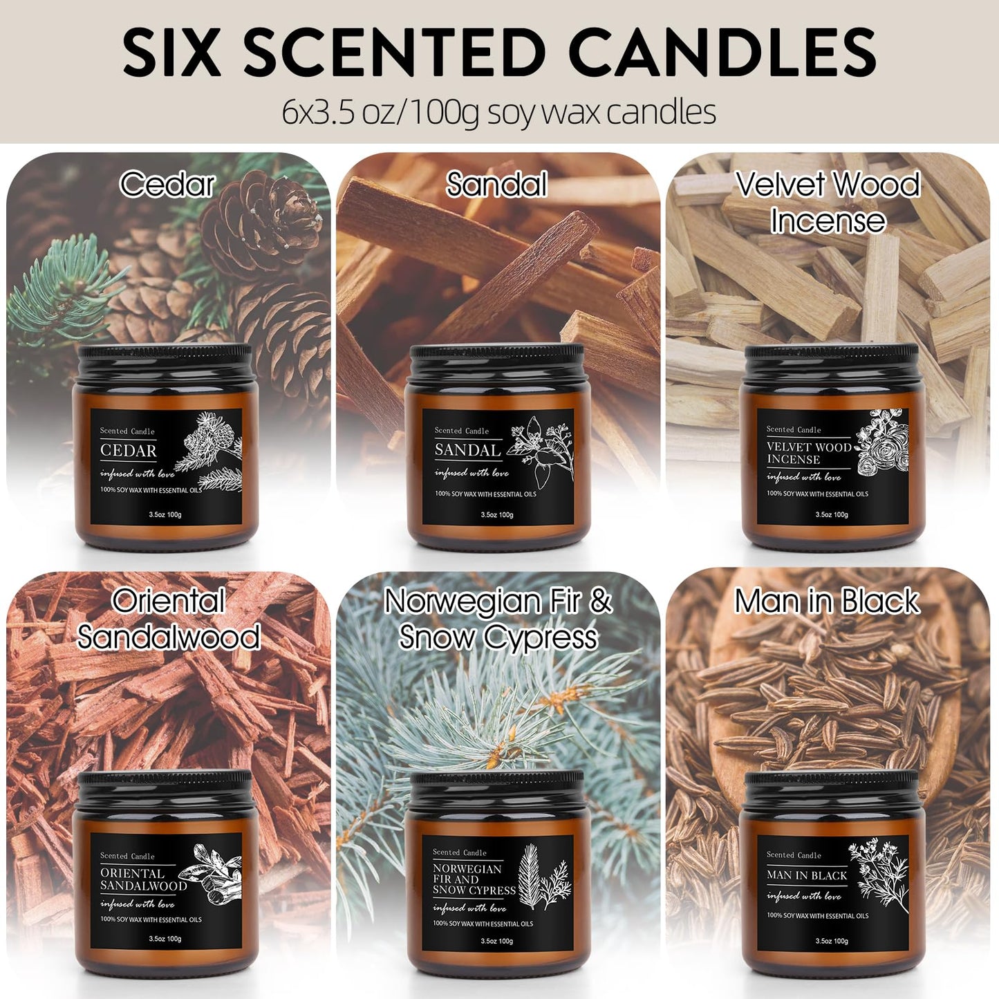 Candles for Men, 6 Pack Scented Candles for Home, Natural Aromatherapy Soy Candles Set, Long Burning Candles Gifts for Women Christmas Fathers Day, Husband, Him, Dad, Birthday