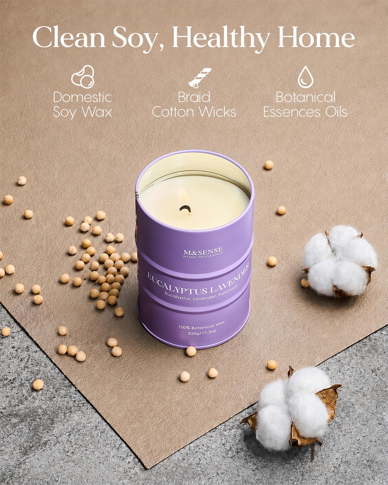 M&SENSE Eucalyptus Lavender Scented Candles Natural Non Toxic, Aromatherapy Candle for Stress Relief Meditation Relaxing, Housewarming Gifts for Women Men, 11.3oz 70 Hour Long Burning