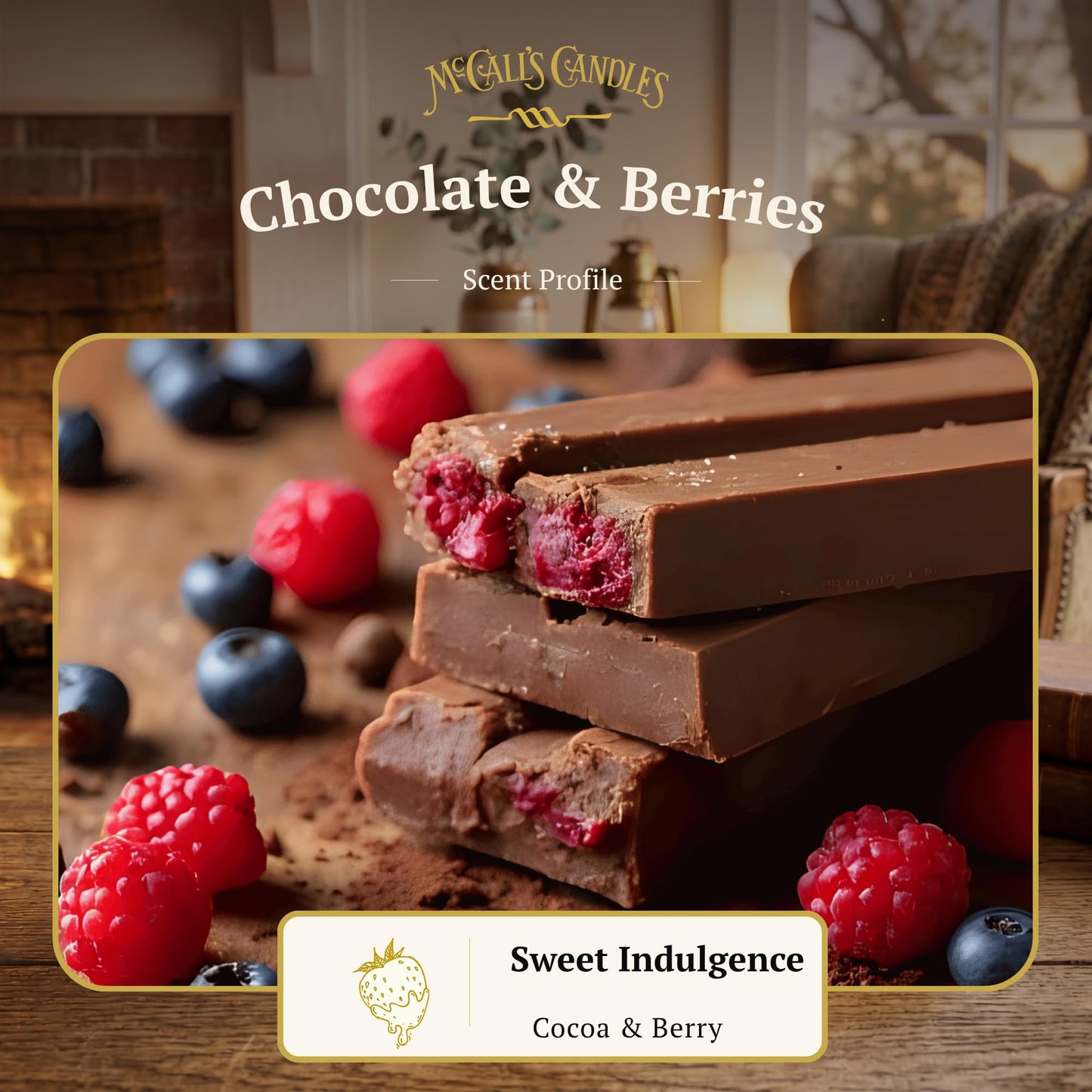 McCall’s Candles | Chocolate & Berries | 16 oz Scented Candle | USA-Poured | Vintage Rustic Jar with Carrying Handle | Raspberry & White Chocolate Fragrance