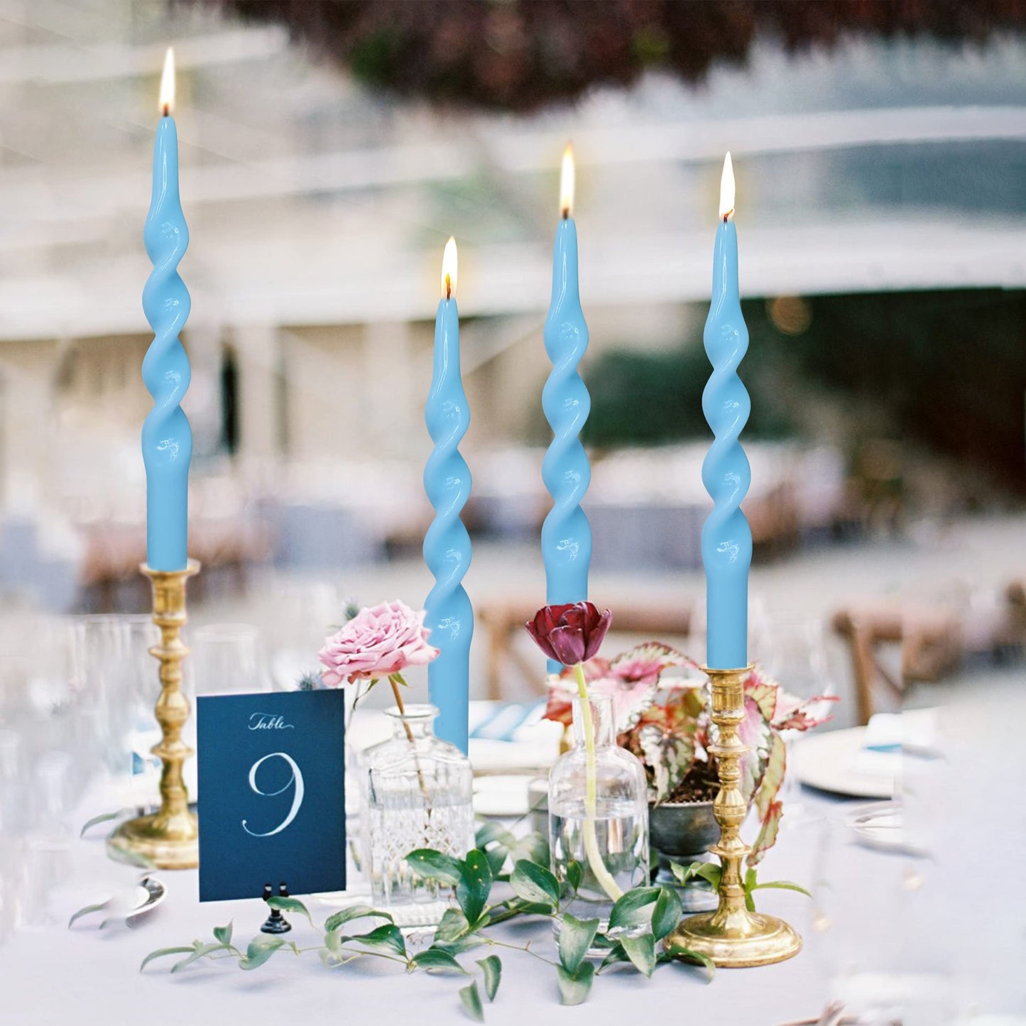 10 Inch Taper Candles Candle Sticks Unscented Handmade Set of 4 Long Burning Smokeless Twisted Candlesticks for Wedding Decoration Home Party(Blue)