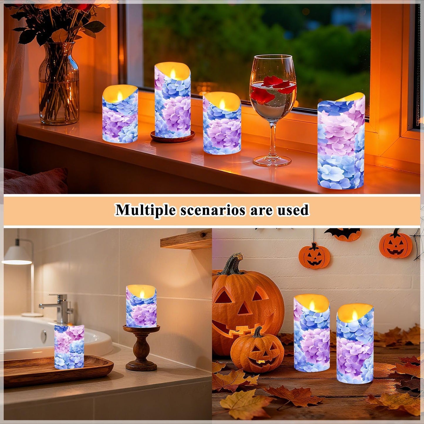 ALAZA Hydrangeas Flickering Flameless Candles Battery Operated with Remote Timer,Tea Light Candles LED Pillar Votive Set of 2 for Outdoor Indoor Decorations 3" x3.9"