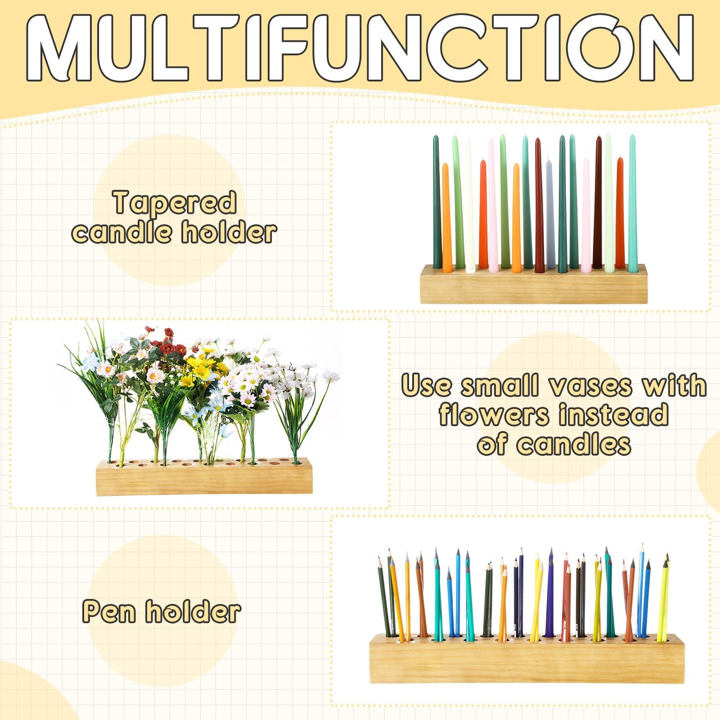 Mumufy 18in Long Wooden Taper Candle Holders for Birthday Party Candlestick Table Centerpiece Giant Wooden Farmhouse Candle Holders Decorations for Birthday Wedding Anniversary Desktop(Natural Wood)