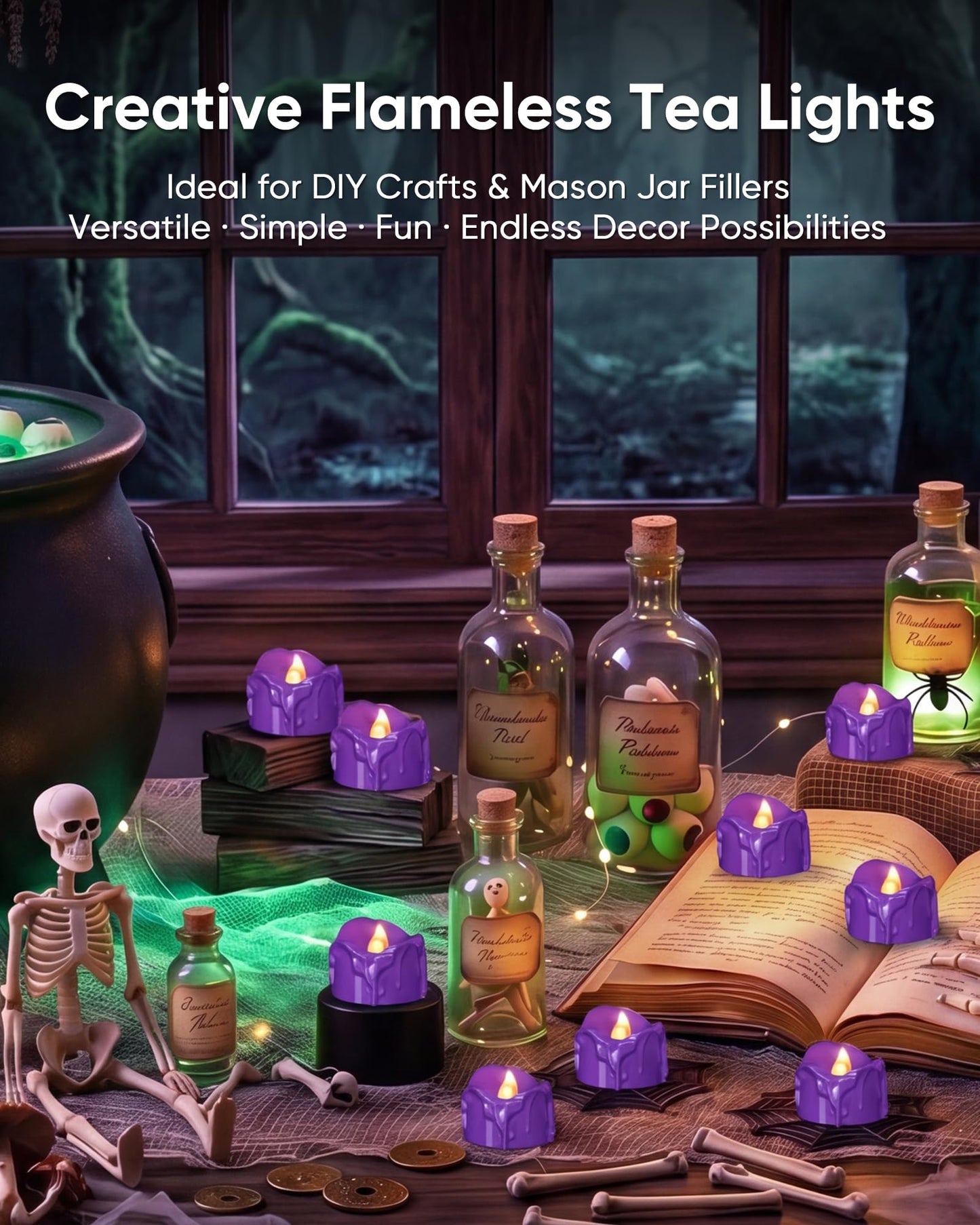 Homemory 24 Pack Purple Dripping Flameless LED Tea Lights, 1.58" x 1.2" Battery Operated Flickering Fake Candles, 200+ Hours Electric Votive Tealights for Wedding, Halloween, Christmas Centerpieces