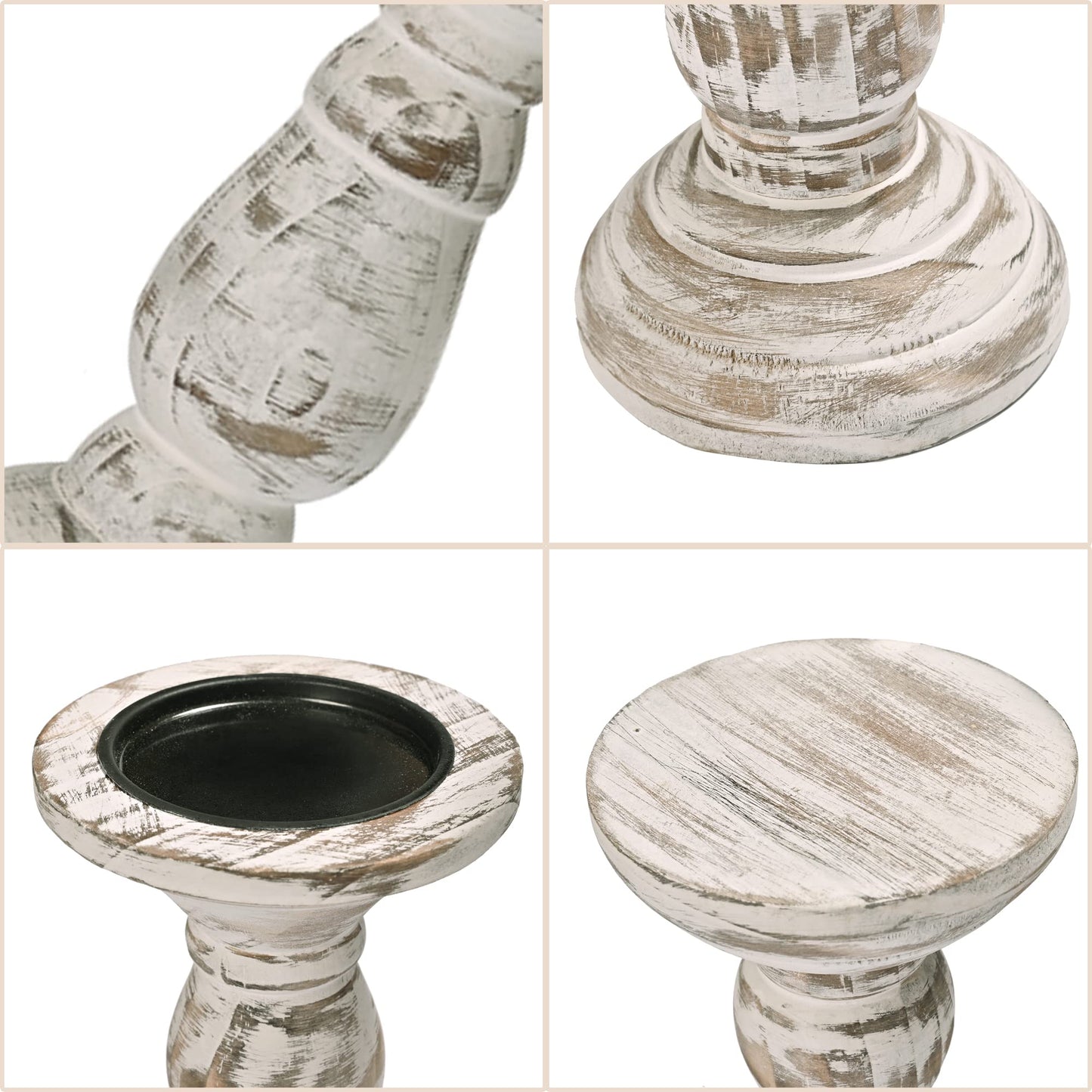 Yorkmills Pillar Candle Holder Set of 3, Farmhouse Decor Living Room Tall Candle Holders for Pillar Candles, Wood Candle Holders for Table Centerpieces White Home Decor Kitchen Dining Room Table Decor