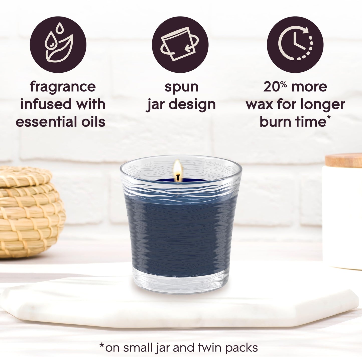 Glade 1-Wick Scented Candle Jar, Smooth Bourbon & Oak, Air Freshener Infused with Essential Oils, 4.08 Oz, 2 Count