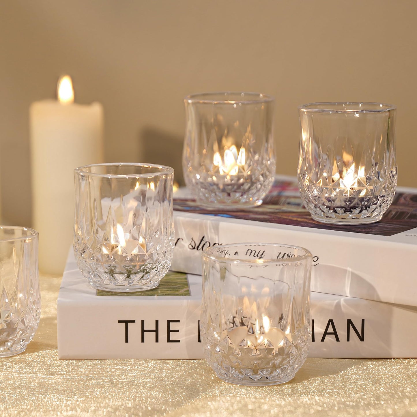 12 Pcs Votive Candle Holders, Clear Glass Tea Lights Candle Holder in Bulk for Table Centerpiece, Tealight Candle Holders for Wedding, Party, Home, Bridal Shower, Birthday