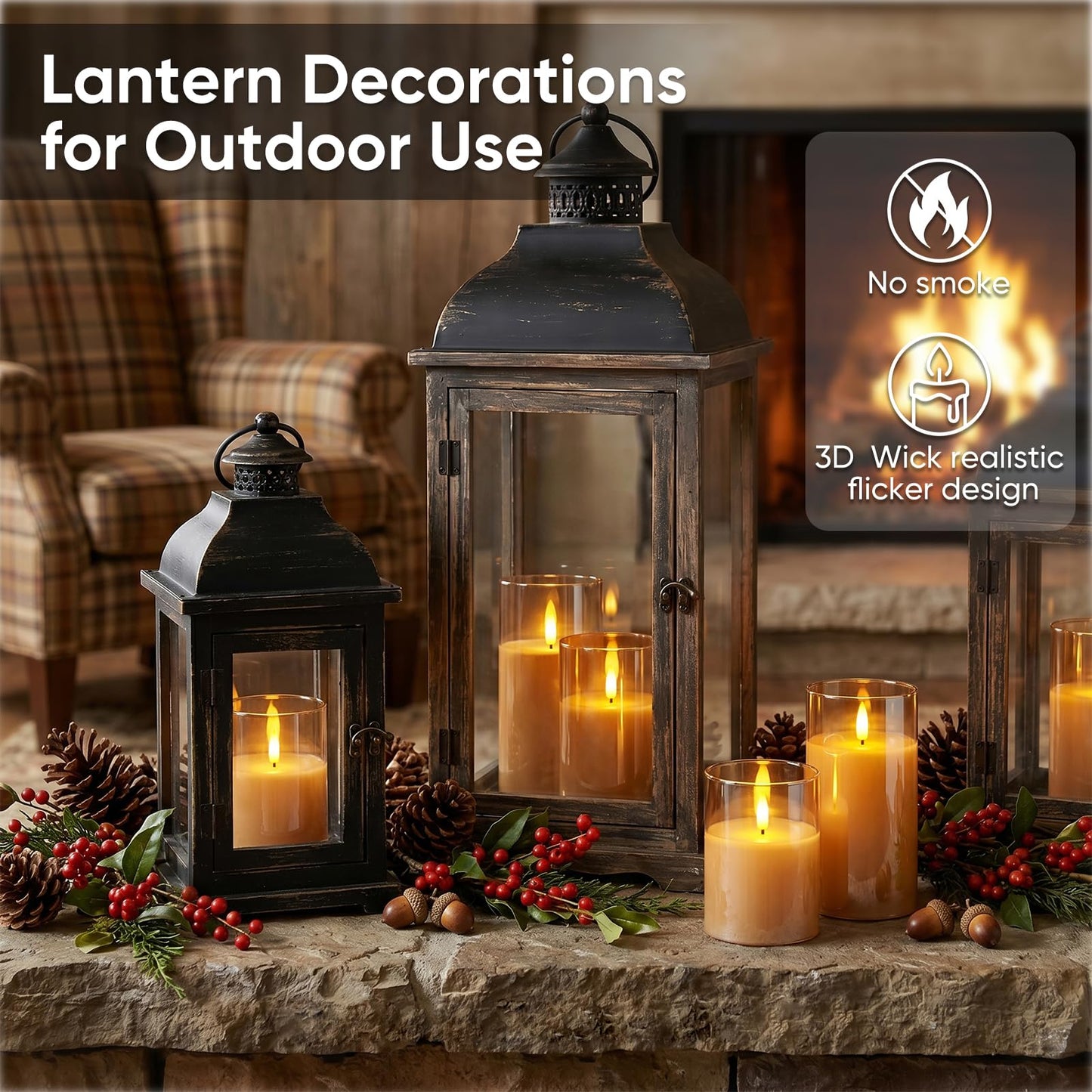 5plots Glass Battery Operated Gold Flameless Candles with Remote Timer, 3D Wick Real Wax Pillar Led Candles Warm Flickering Light for Indoor Home, Halloween, Christmas Decor, Set of 3, D3 x H4 5" 6"