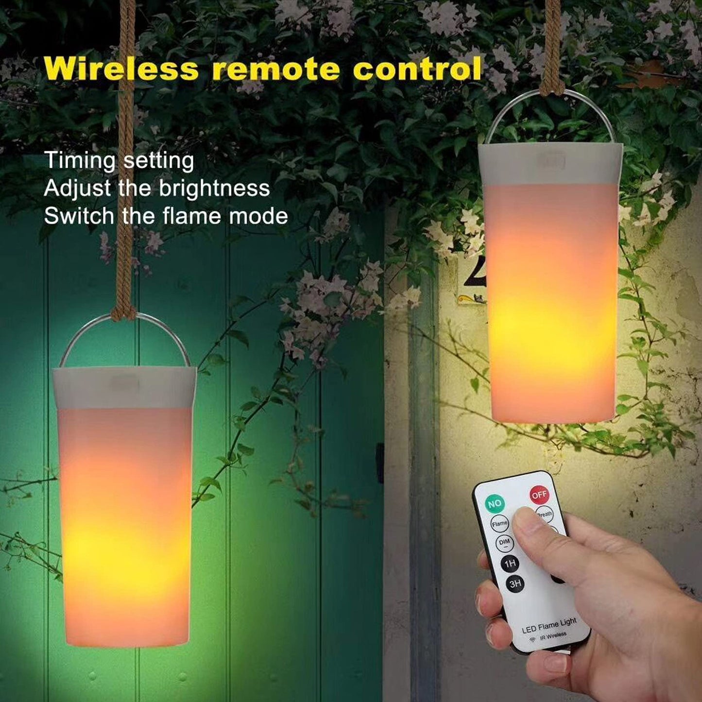Lpraer 2Pack LED Flame Light, USB Rechargeable 4 Modes Flickering Flame Candle Lantern with Remote Timer Gravity Sensing Effect Magnetic Base Waterproof Dimmable Outdoor Indoor Lamps