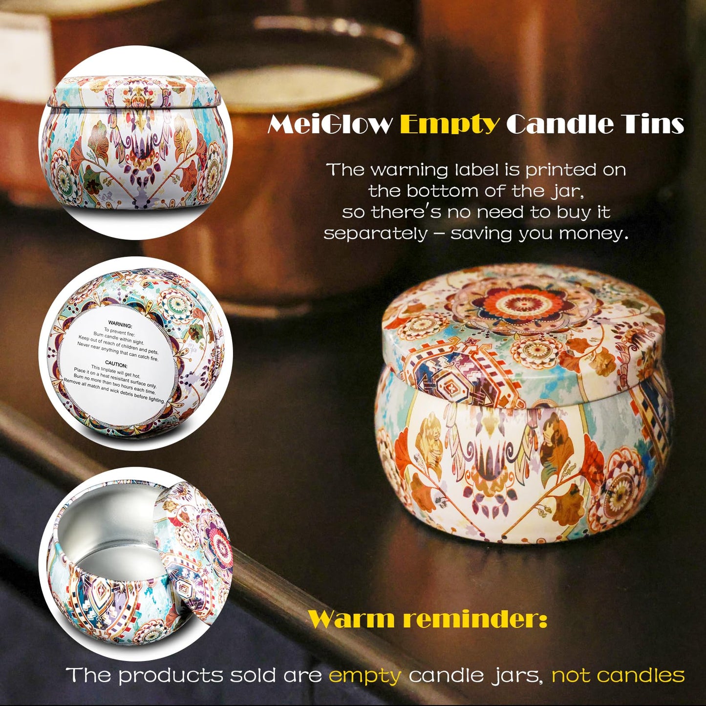 MeiGlow Empty Candle Tins for Making Candles, 24 Pack 3 oz with Lids, Cotton Wicks, Wick Stickers and Holders