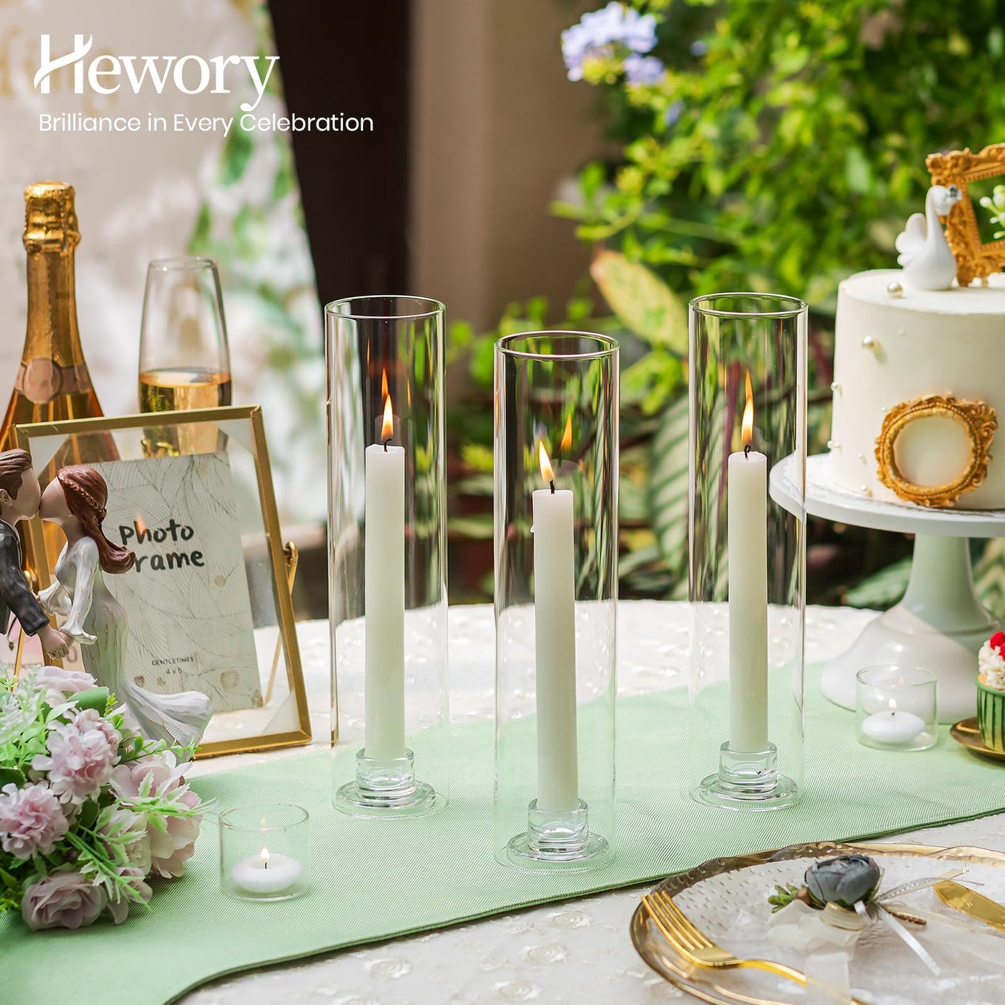 Hewory Hurricane Glass Candlestick Holders : 2 Pcs Clear Taper Candle Holders for Candlesticks - Hurricane Glass Candle Stick Candle Holders Bulk for Table Centerpiece Wedding Christmas Home Decor