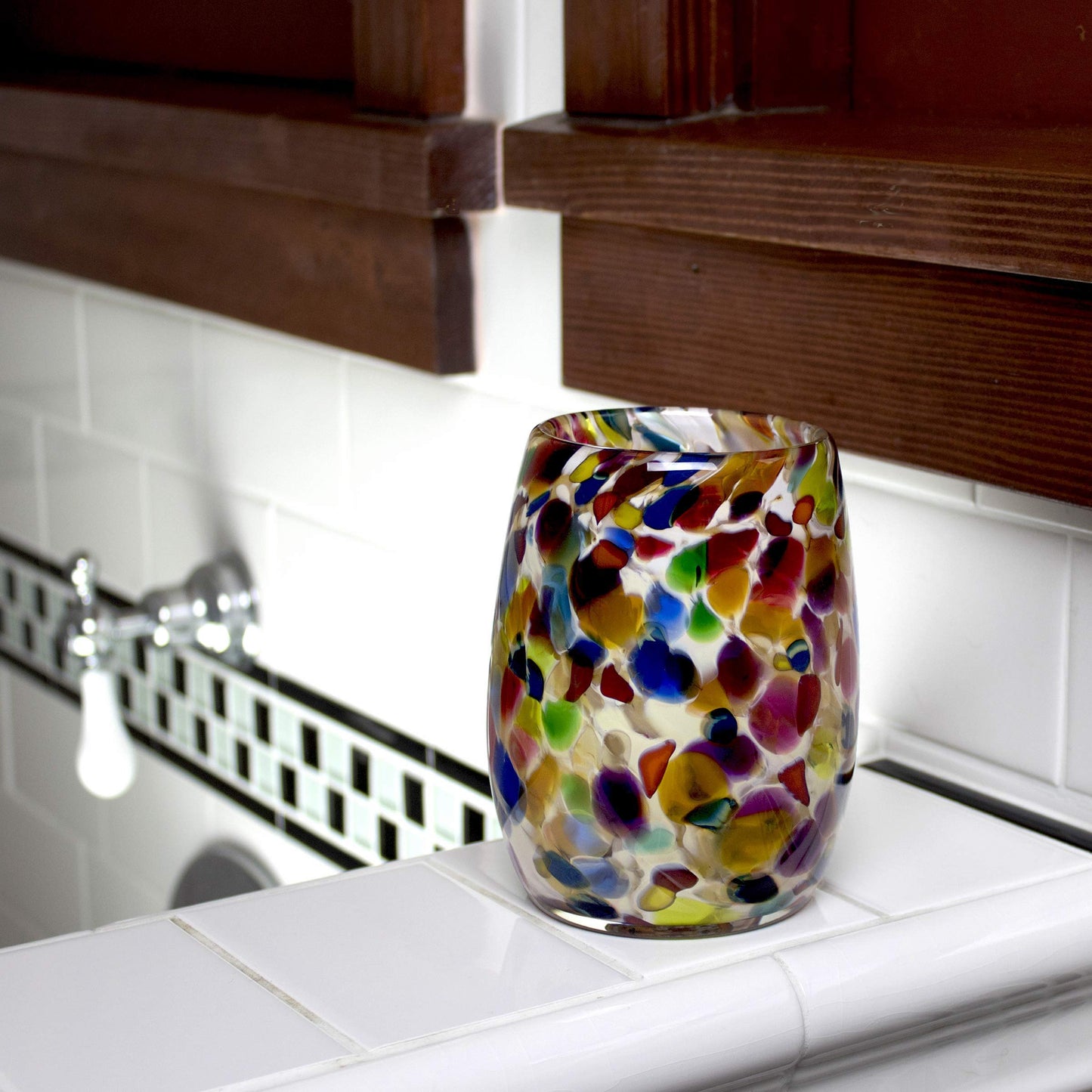 Totally Blown Glassworks Votive Candle Holder, Tea-Light, Handmade Blown Glass, Accent Vase, Centerpiece, Home Decor, Artist Dehanna Jones, Seattle, WA. (Tan MM Jewels in the Sand)