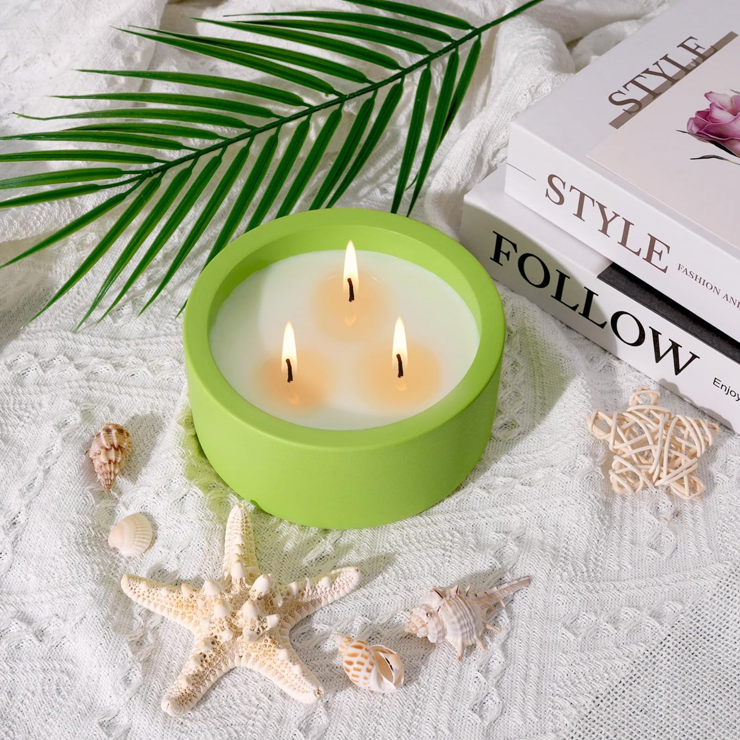 Viyffo Large Citronella & Lemon Candle Outdoor, 3 Wick 20oz Scented Candle Indoor, Non Toxic Soy, Green Ceramic Jar for Patio, Deck, Garden, Backyard & Camping, Home Fragrance, Décor & Gift