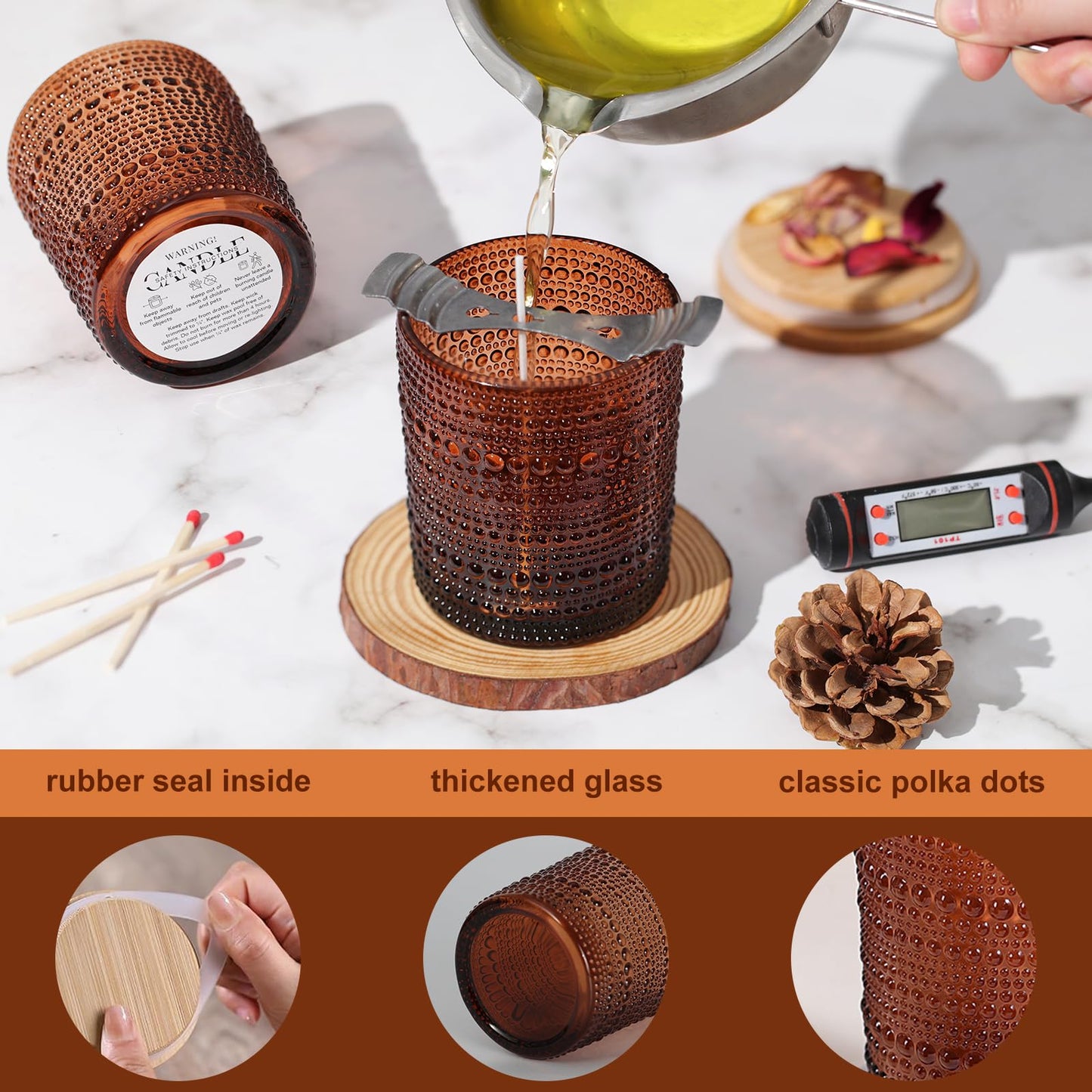 DARJEN 12 Pack Amber Candle Jars for Making Candles- 8 OZ Empty Glass Candle Making Jars with Bamboo Lids and Labels, Candle Containers Candle Making Kits for DIY Gifts