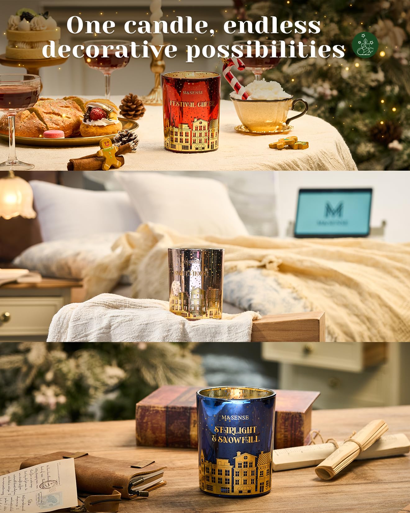M&SENSE Pine Forest Christmas Candles, Large Winter Scented Soy Candles, Crackling Wooden Wick 18oz 100 Hours Long Lasting Clean Burn, Luxury Holiday Gifts for Relaxation, Stress Relief