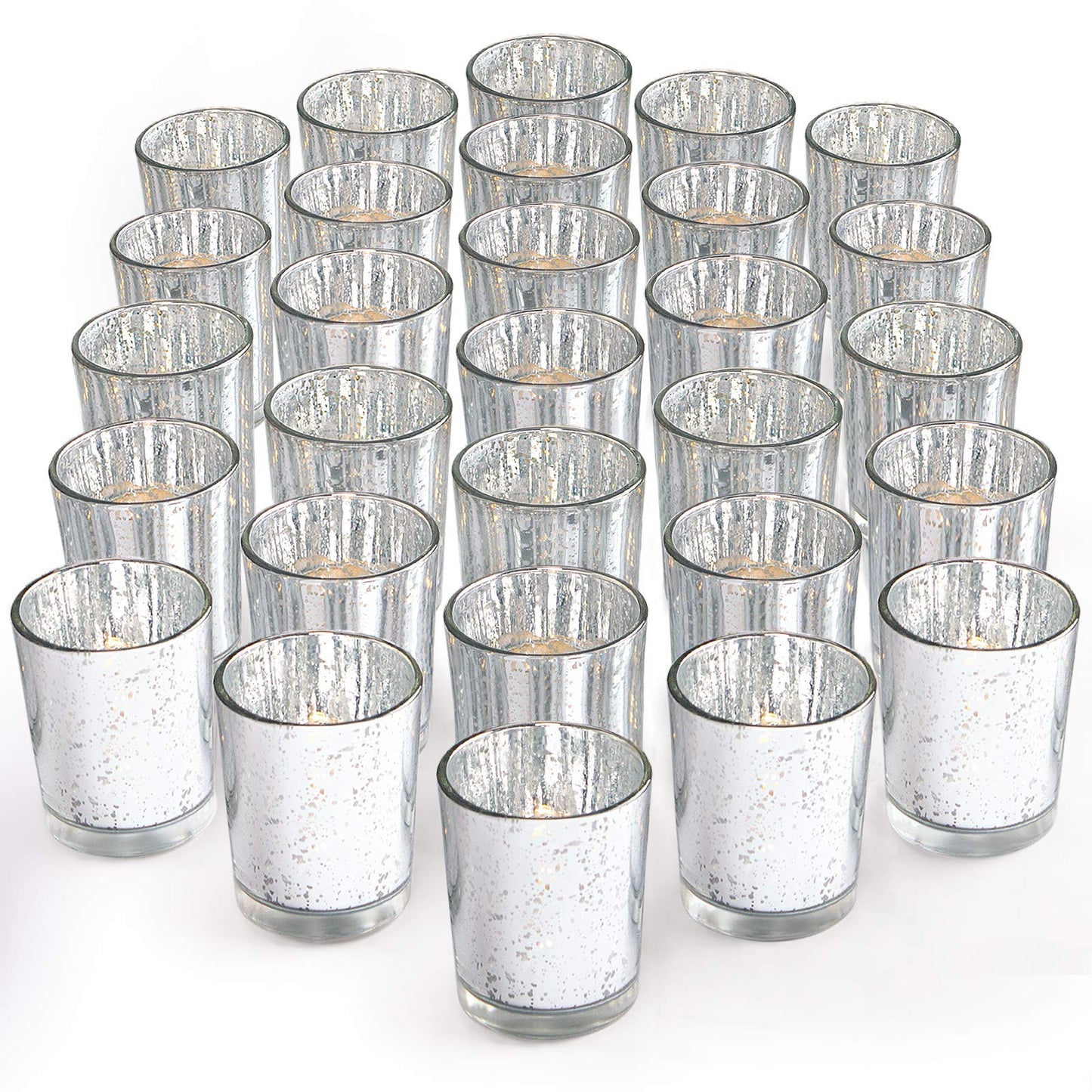 LETINE Silver Votive Candle Holders Set of 36 - Speckled Mercury Silver Glass Candle Holder Bulk - Ideal for Valentine's Day Decorations Indoor，Spring&Summer Wedding Centerpieces，Home Decor