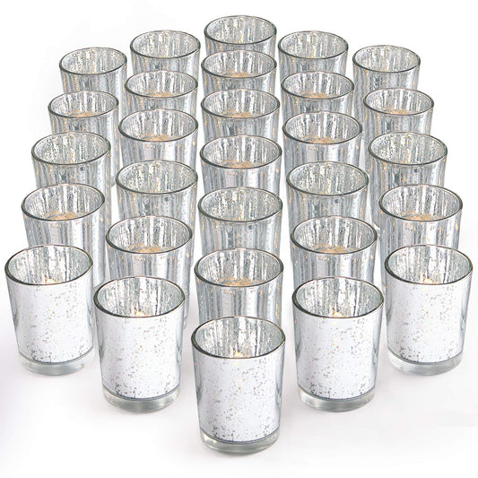LETINE Silver Votive Candle Holders Set of 36 - Speckled Mercury Silver Glass Candle Holder Bulk - Ideal for Valentine's Day Decorations Indoor，Spring&Summer Wedding Centerpieces，Home Decor