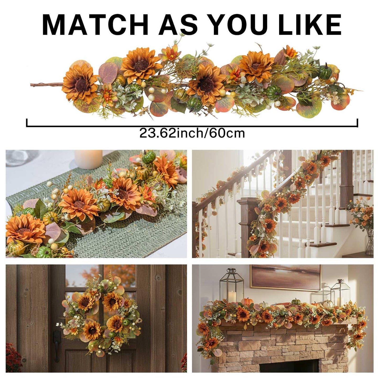 MOYEE Autumn Candle Holder Centerpieces for Tables,Candle Ring, Black Metal Candlestick with an Artificial Wreath 14 in Versatile Dining Table Centrepiece (Caramel Sunflower Wreath)