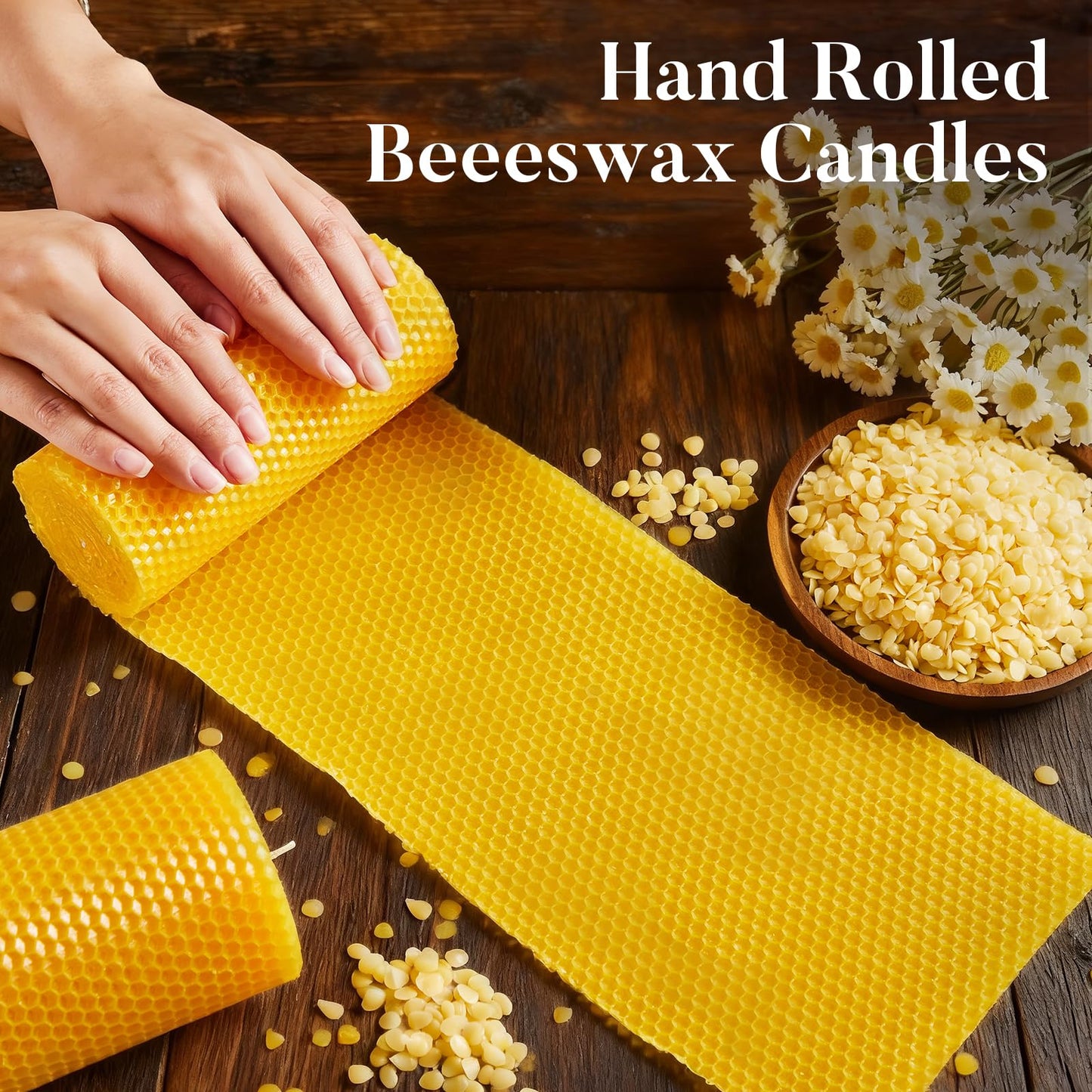 Beeswax Candle Set - 48 Pack Tea Lights + 24 PackTaper Candles + 3 Pack Pillar Candles | Unscented Dripless Smokeless Clean Burning Long Lasting Candles for Wedding Home Decor Dinner Church Holiday