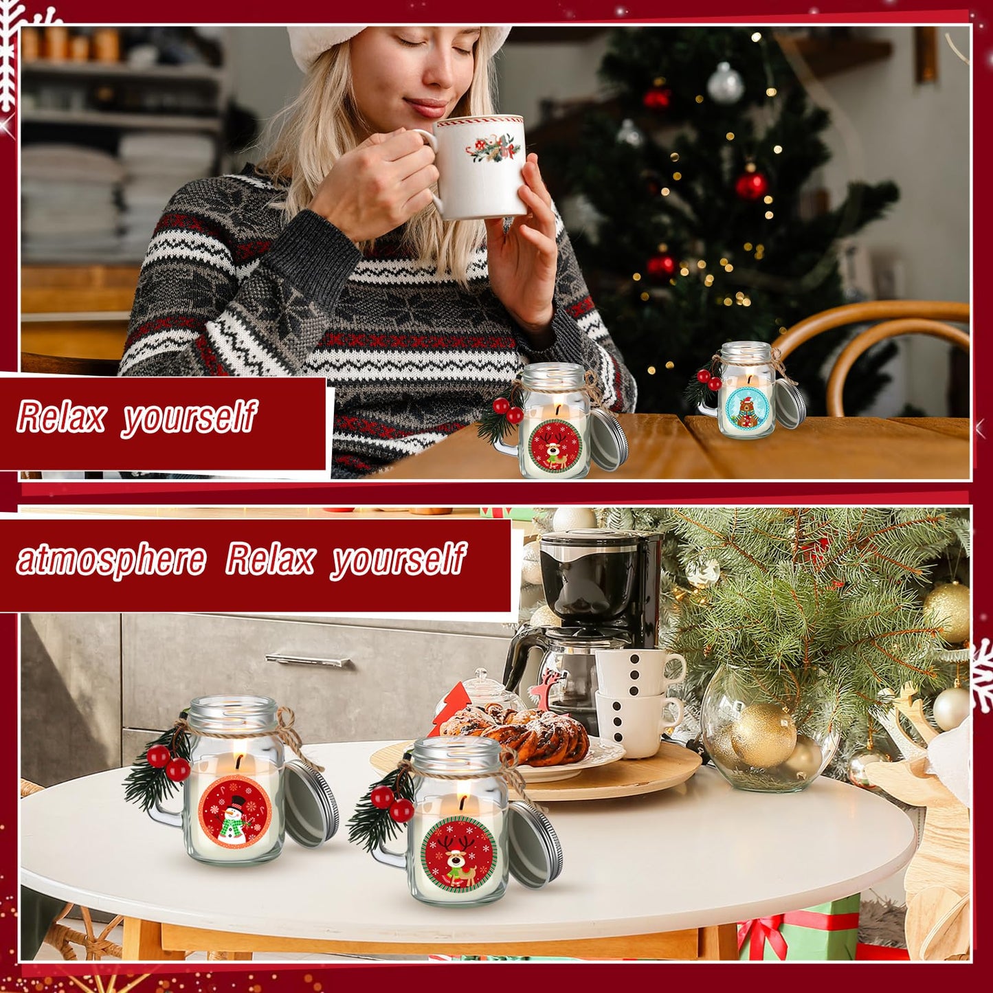 Conelist 12 Pcs Christmas Scented Candle Gift Set 2.6oz 12 Fragrances Soy Wax Aromatherapy Christmas Candles Jars with Pine Needle Berry for Women Home Decorations Birthday Scented Holiday Presents