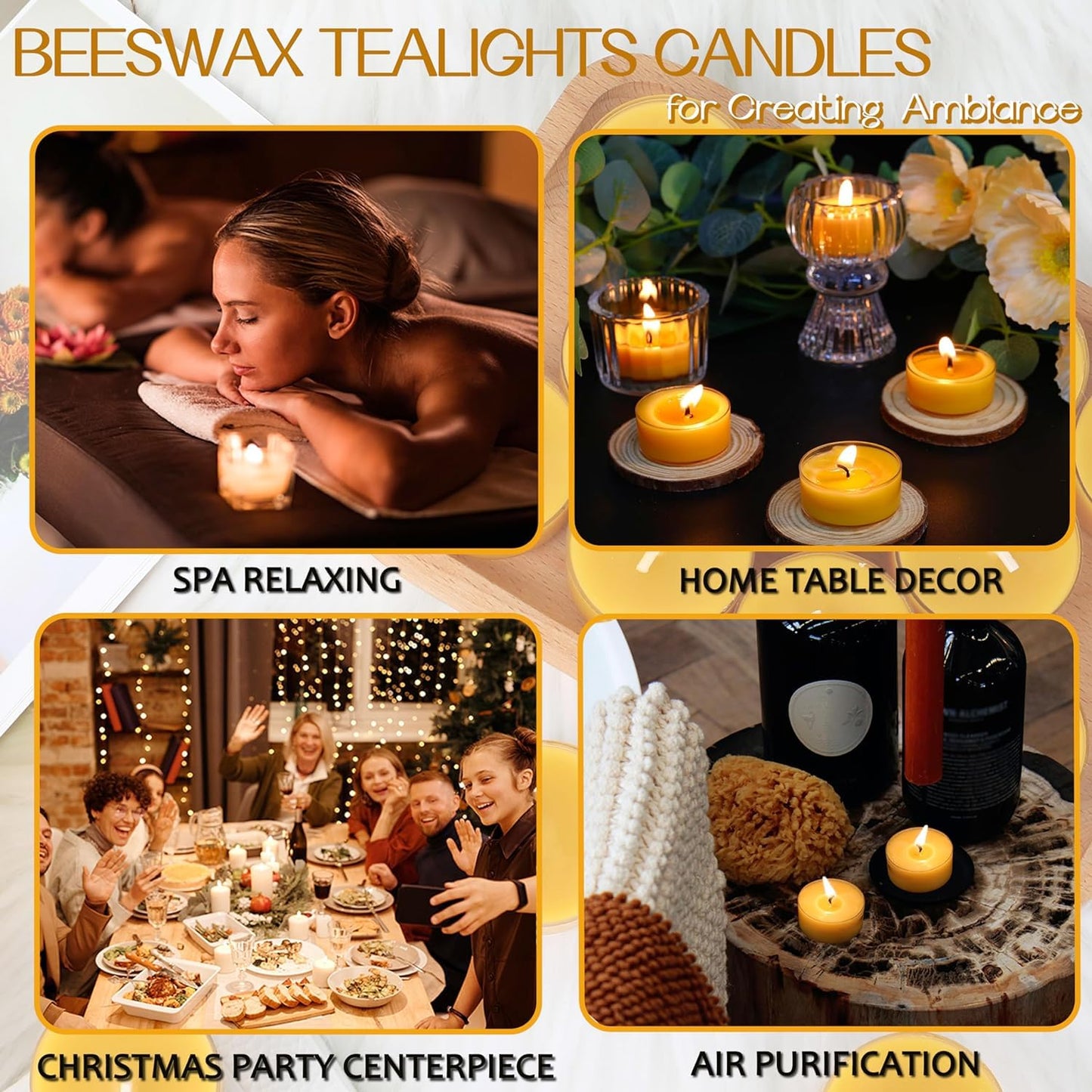 Bundle of 6pcs2.8x4 Ivory Pillar Candles and 48pcs Beesawax Tealight Candles for Home Decor