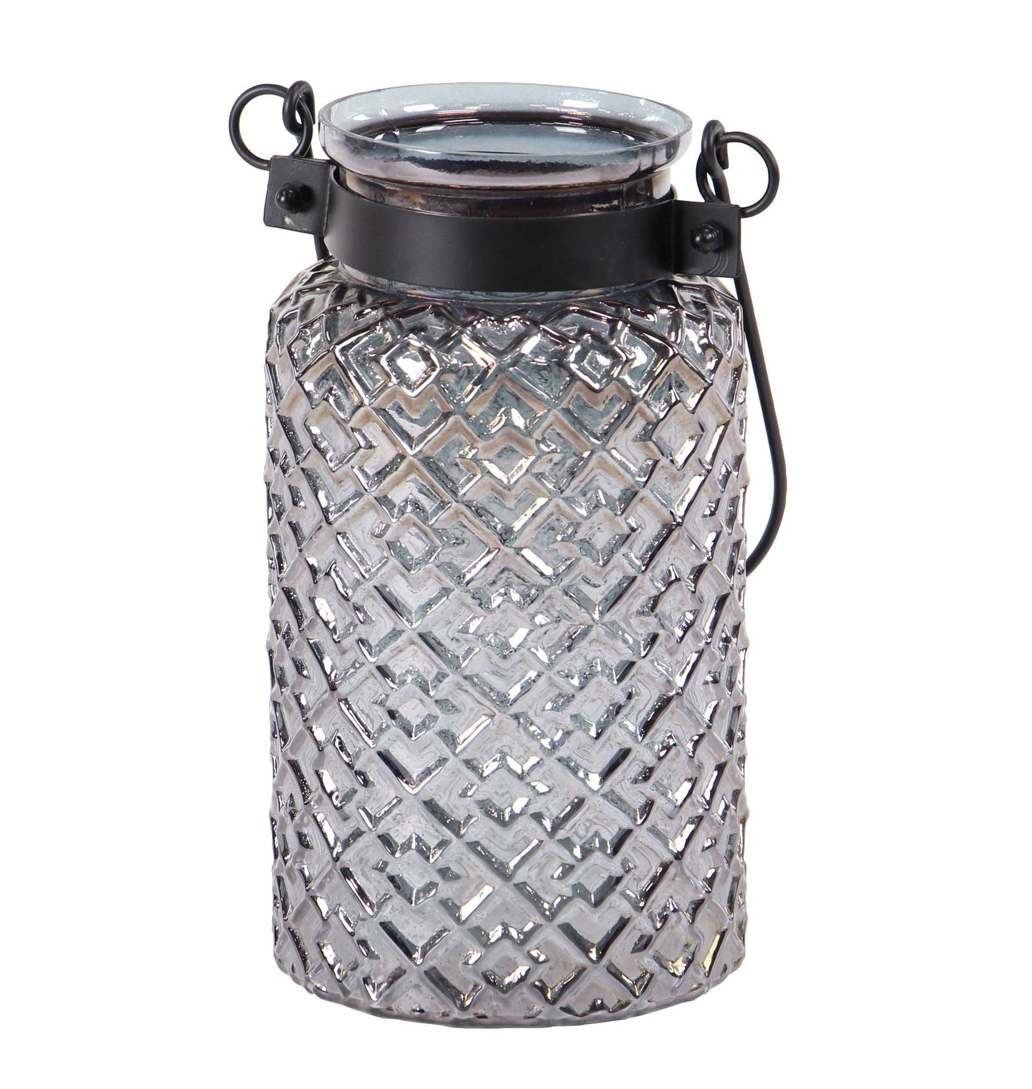 Deco 79 Glass Textured Candle Lantern, 7" x 7" x 12", Black