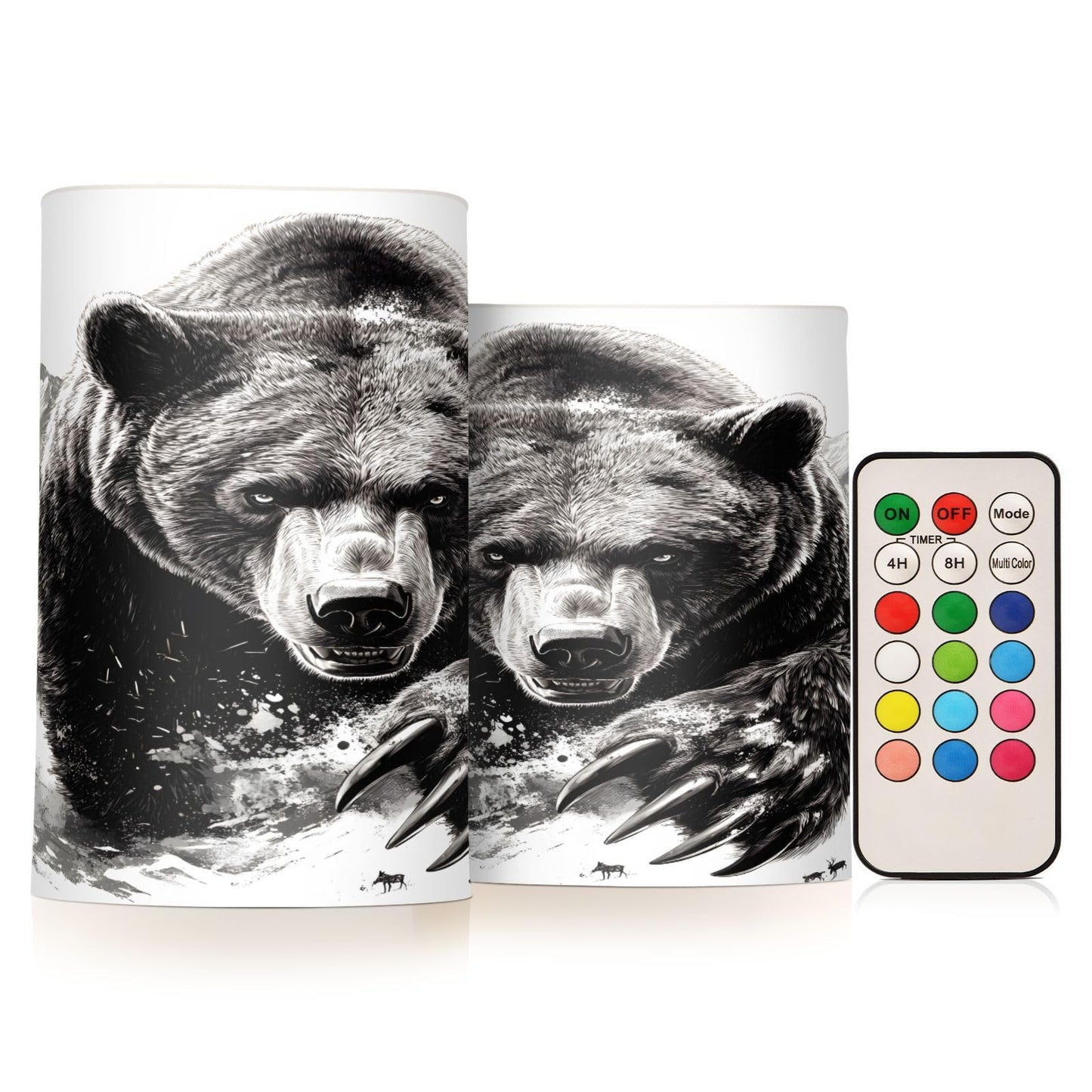 ALAZA Bear Black White Flickering Flameless Candles Pillar Led Candles Battery Operated Candles with Remote and Timers Set of 2