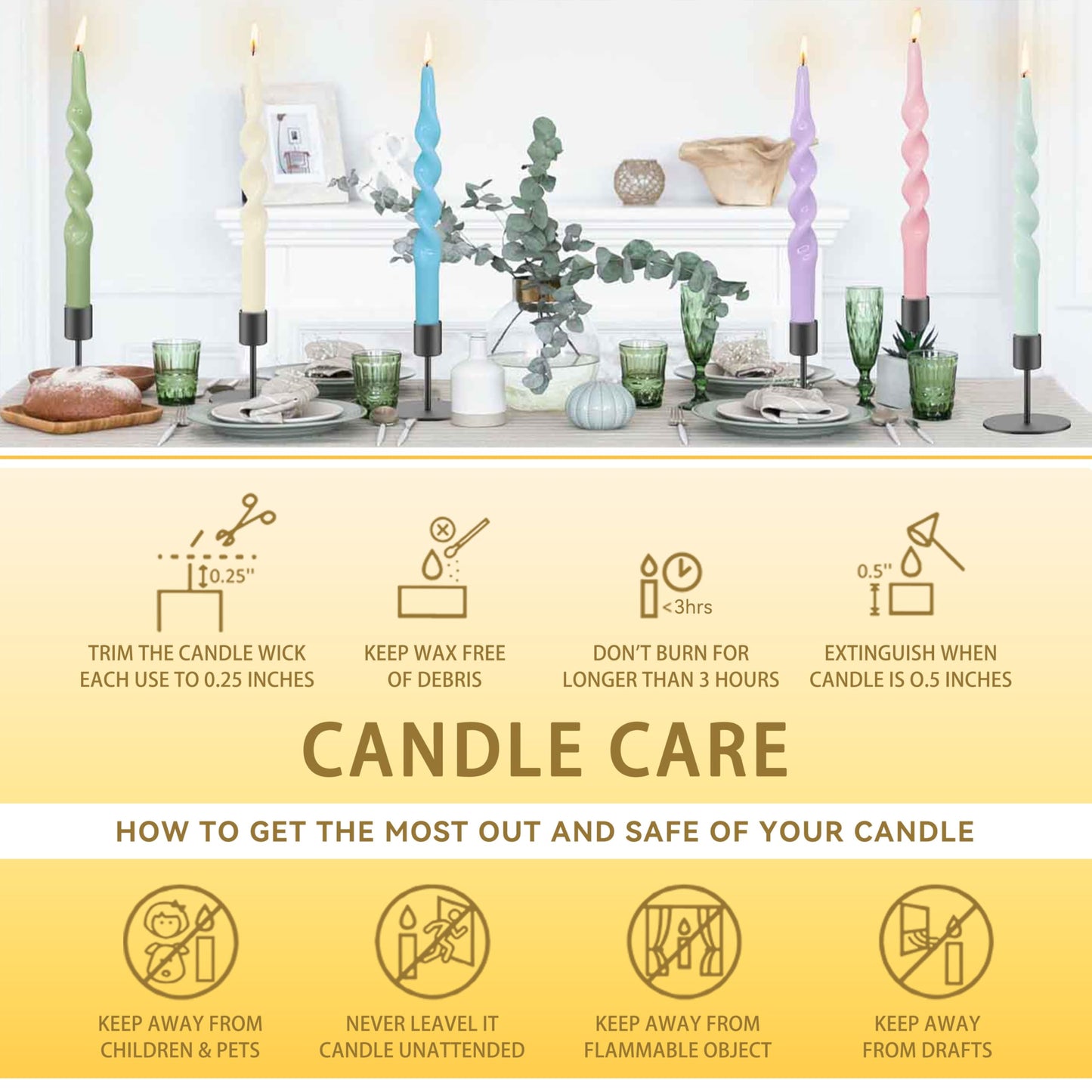Beeswax Spiral Taper Candles Smokeless Twisted Candle Sticks 4 Pack Yellow Taper Candle Sticks 10 inch Tall Taper Candlesticks for Home Decor Dinner Wedding Emergency