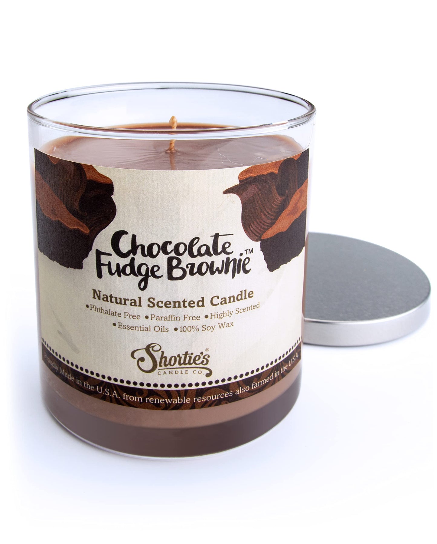 Chocolate Fudge Brownie Scented Natural Soy Candle, Essential Fragrance Oils, 100% Soy, Phthalate & Paraben Free, Clean Burning, 9 Oz.