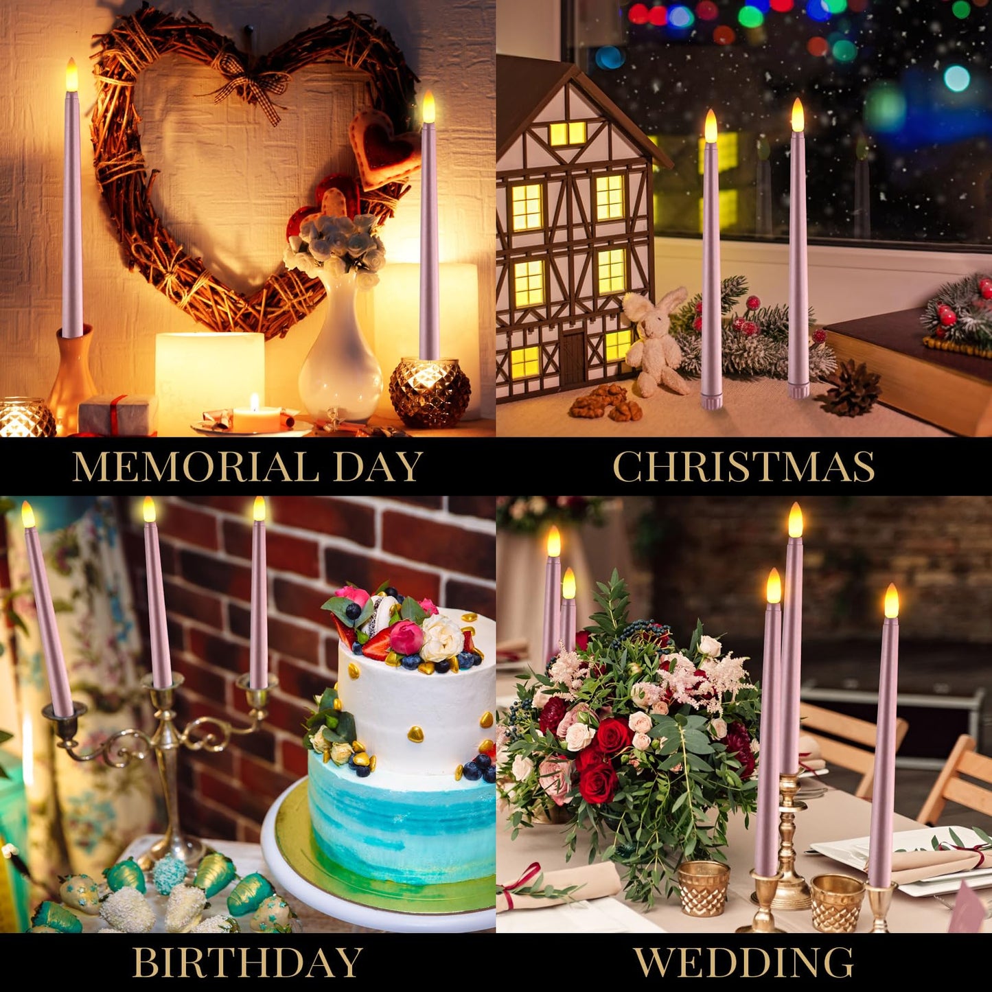 Macarrie 24 Packs Flameless Taper Candles Battery Operated Fake 11 Inch Long Candlelight LED Flameless Candlesticks Flickering Tapered for Spring Summer Wedding(Rose Gold)