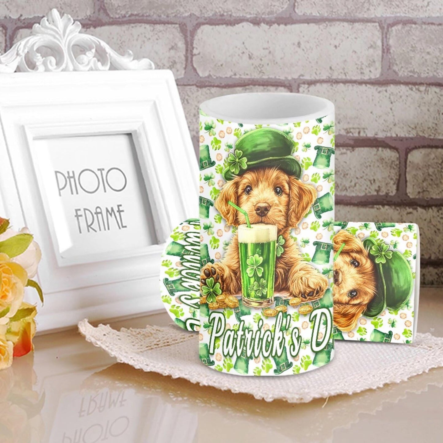 Luarisgur St Patricks Day Flameless Candles Green Dog Battery Operated Candles with Remote and Timer LED Flameless Candles 2 Pack 6 x 3 inch for Home Decor Bedroom