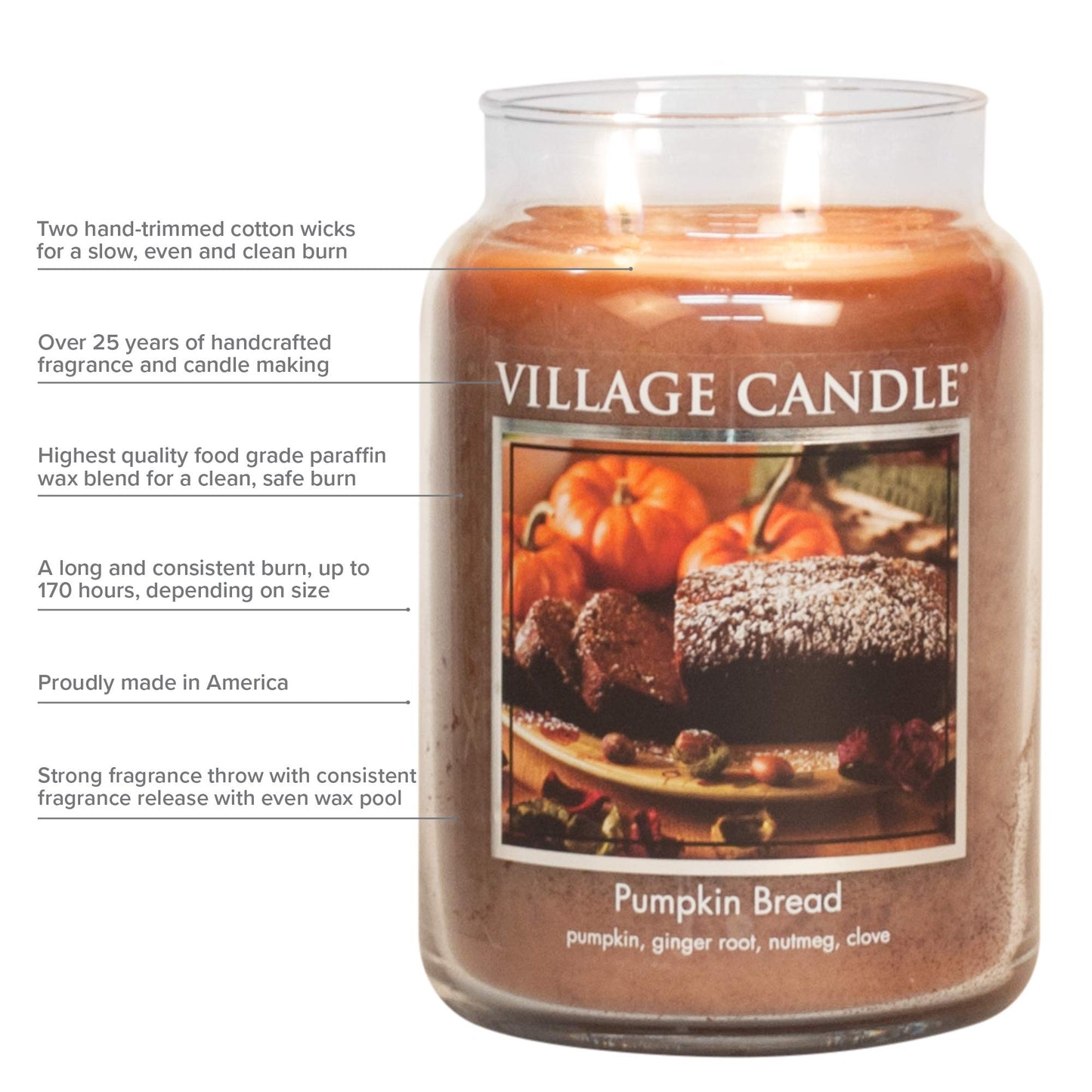 Village Candle Pumpkin Bread 26 oz Glass Jar Scented Candle, Large