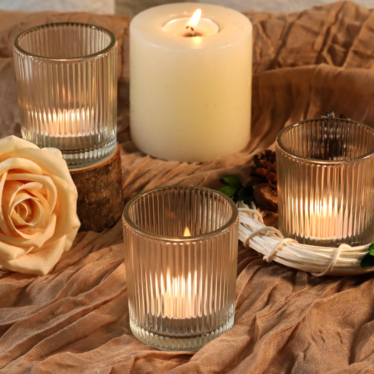 24 Pcs Votive Candle Holders - Clear Glass Tea Lights Candle Holder in Bulk for Table Centerpiece, Tealight Candle Holder for Weddings, Home Decor, Baby Shower, Special Occasions (Clear, 24)
