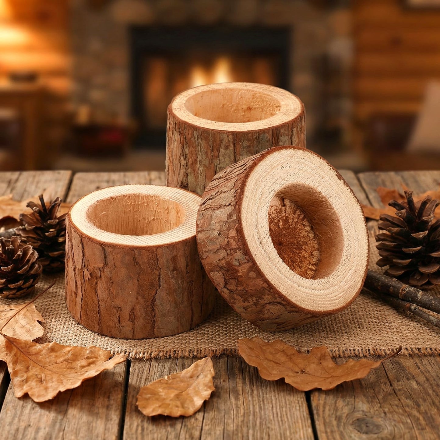 18 Pcs Wooden Tea Light Candle Holders, 3 Sizes, Rustic Tealight Candle Holders for Rustic Centerpieces for Dining Table Wedding Party