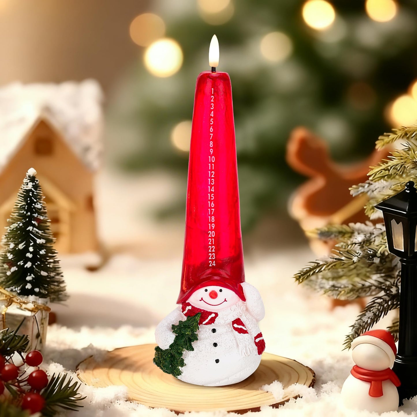 Flameless Christmas Countdown Candles with Remote, 3D Flickering Flame Snowman Battery Operated LED Advent Calendar Candle, 24-Day Automatic Countdown Electronic Candle, Christmas Decoration for Home