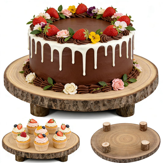 Sukione Wood Cake Stand with 4 Legs, 10-11 Inch Natural Rustic Wooden Slice Cupcake Stand for Wedding, Birthday & Baby Shower, Farmhouse Dessert Display, Woodland-Themed Party, Father's Day Decor